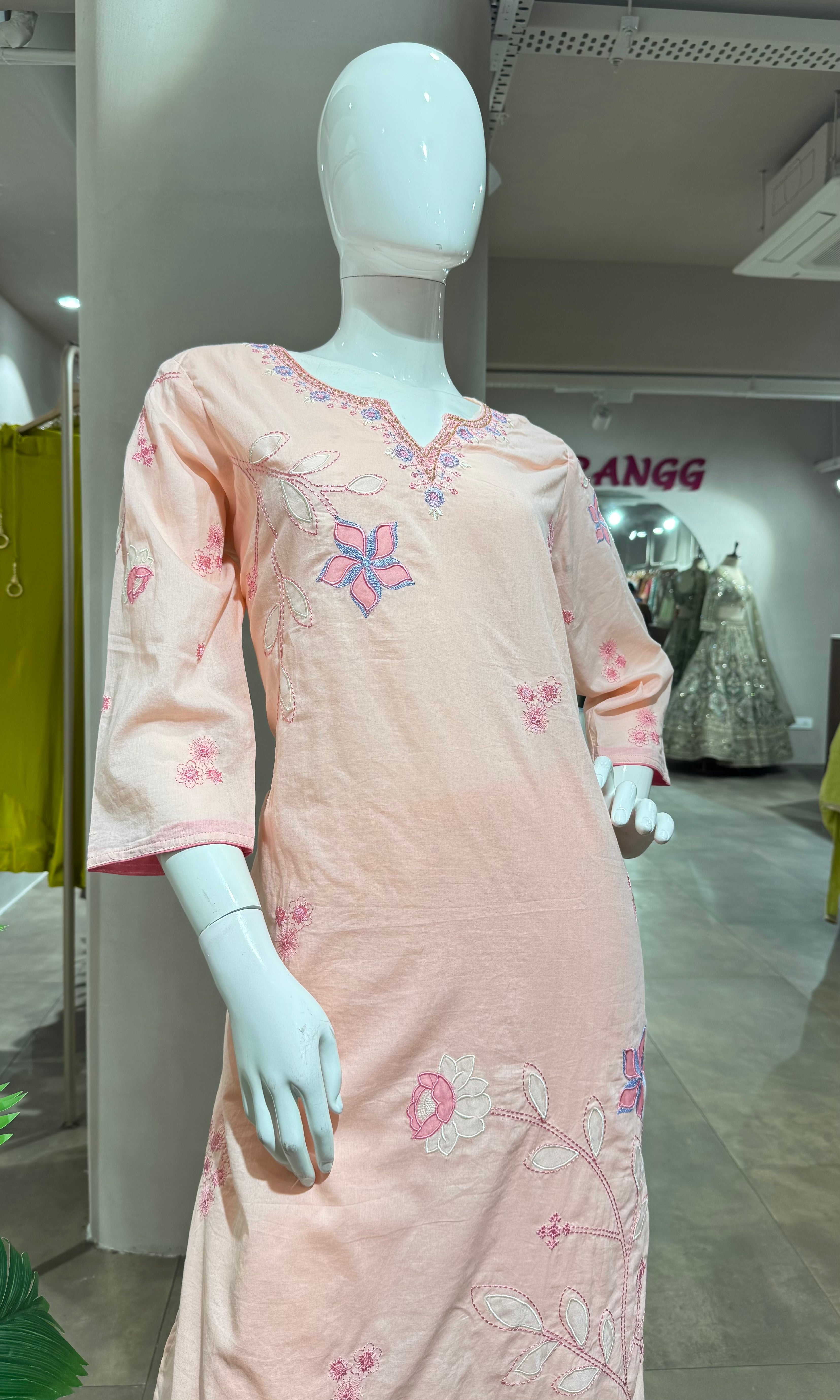 Pink FLORAL MOTIFS COTTON KURTA SET