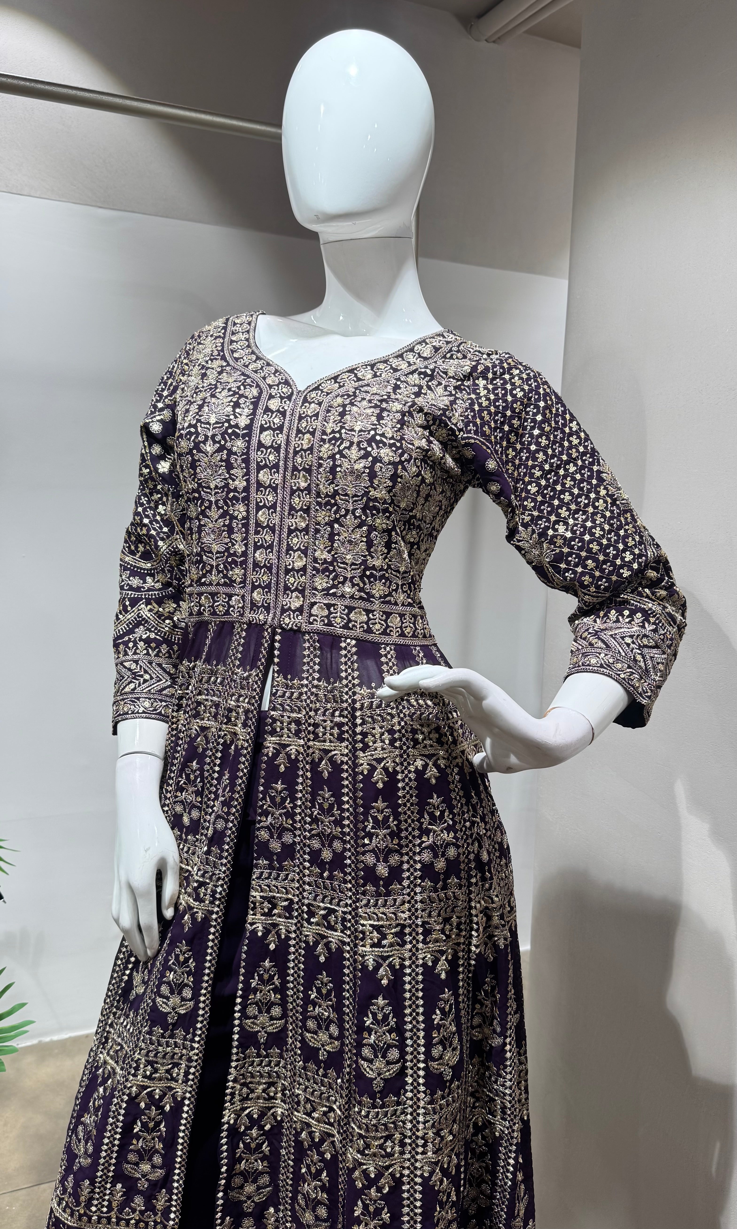 Purple A line cut palazoo set