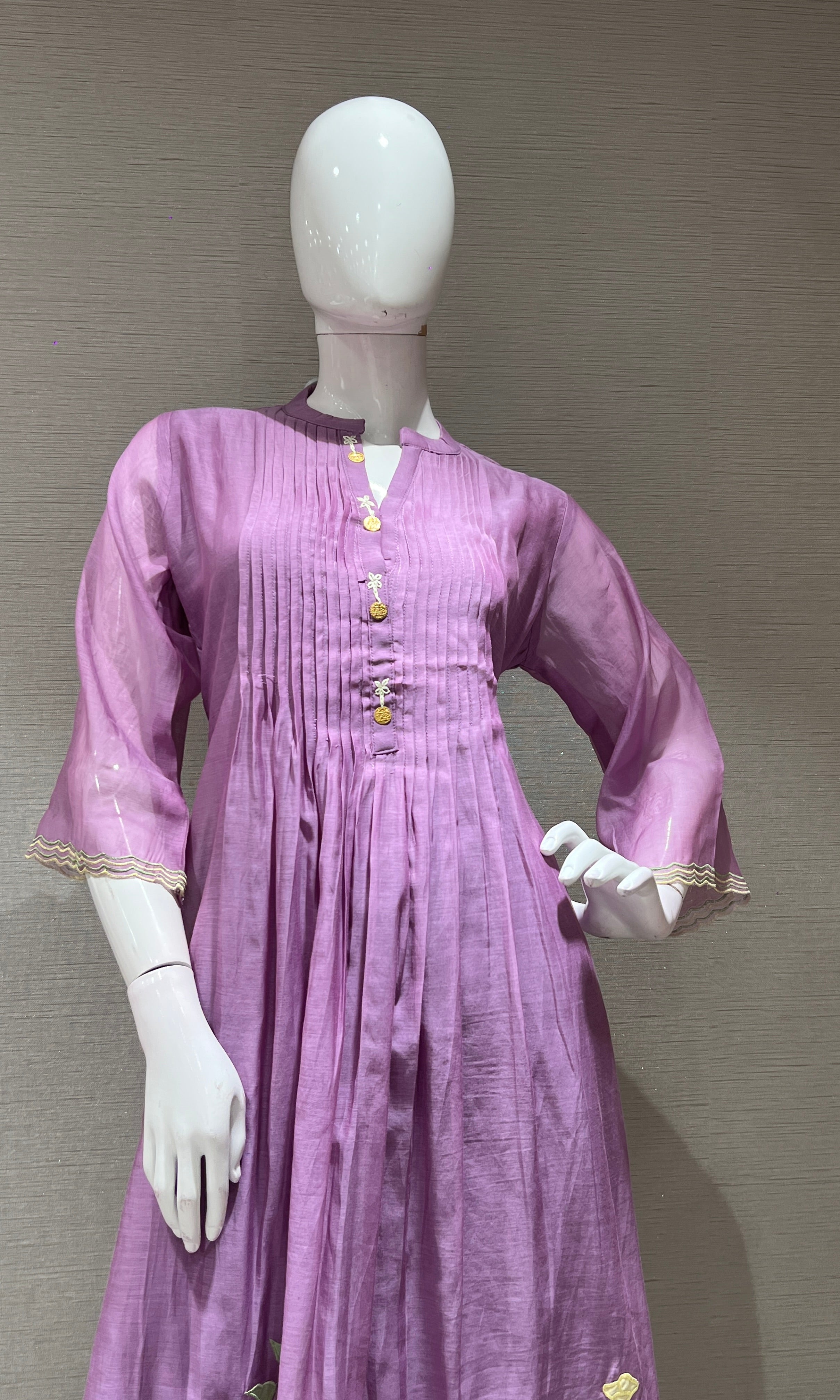 Purple FLORAL MUL CHANDERI KURTA SET