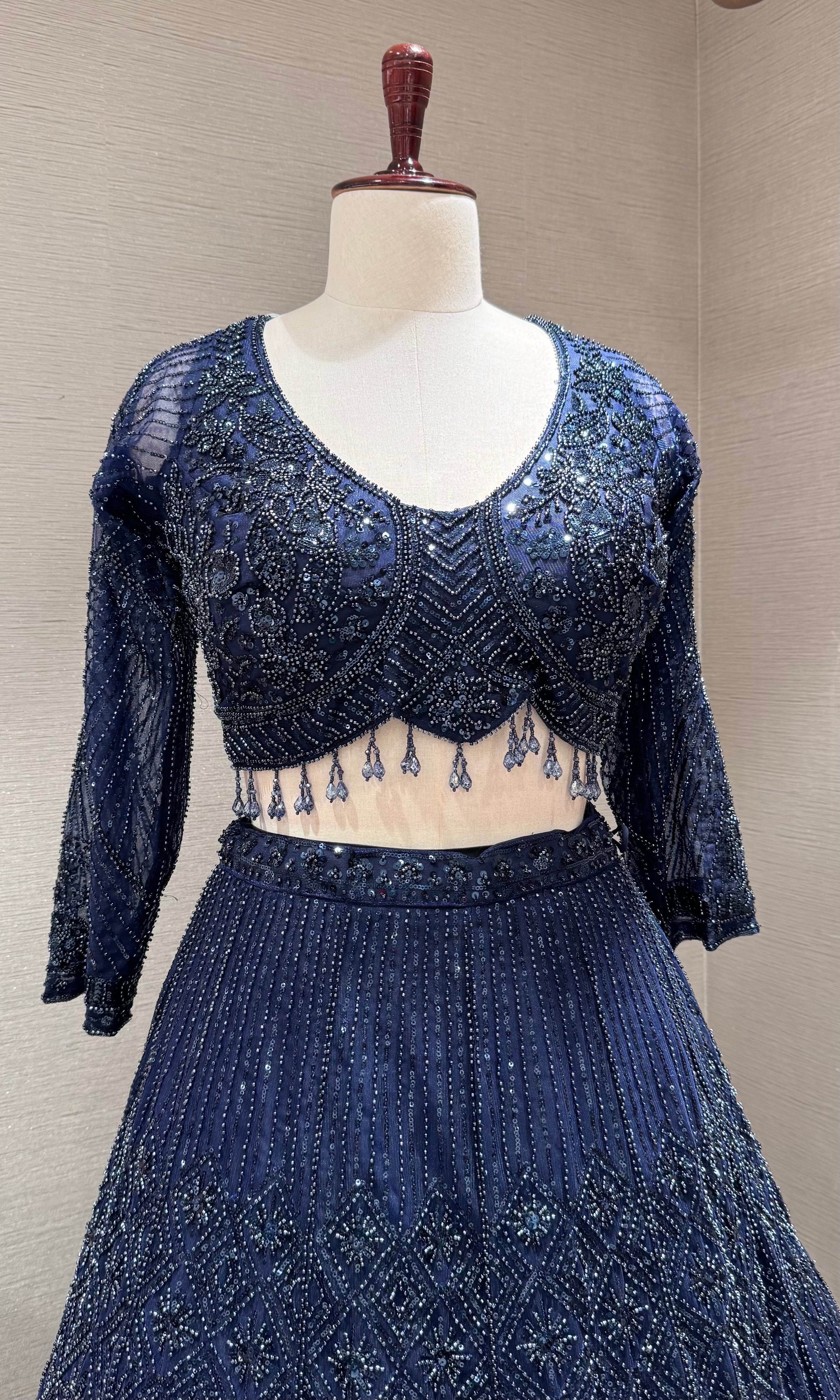Navy Blue Sequined Lehenga Choli with Net Dupatta