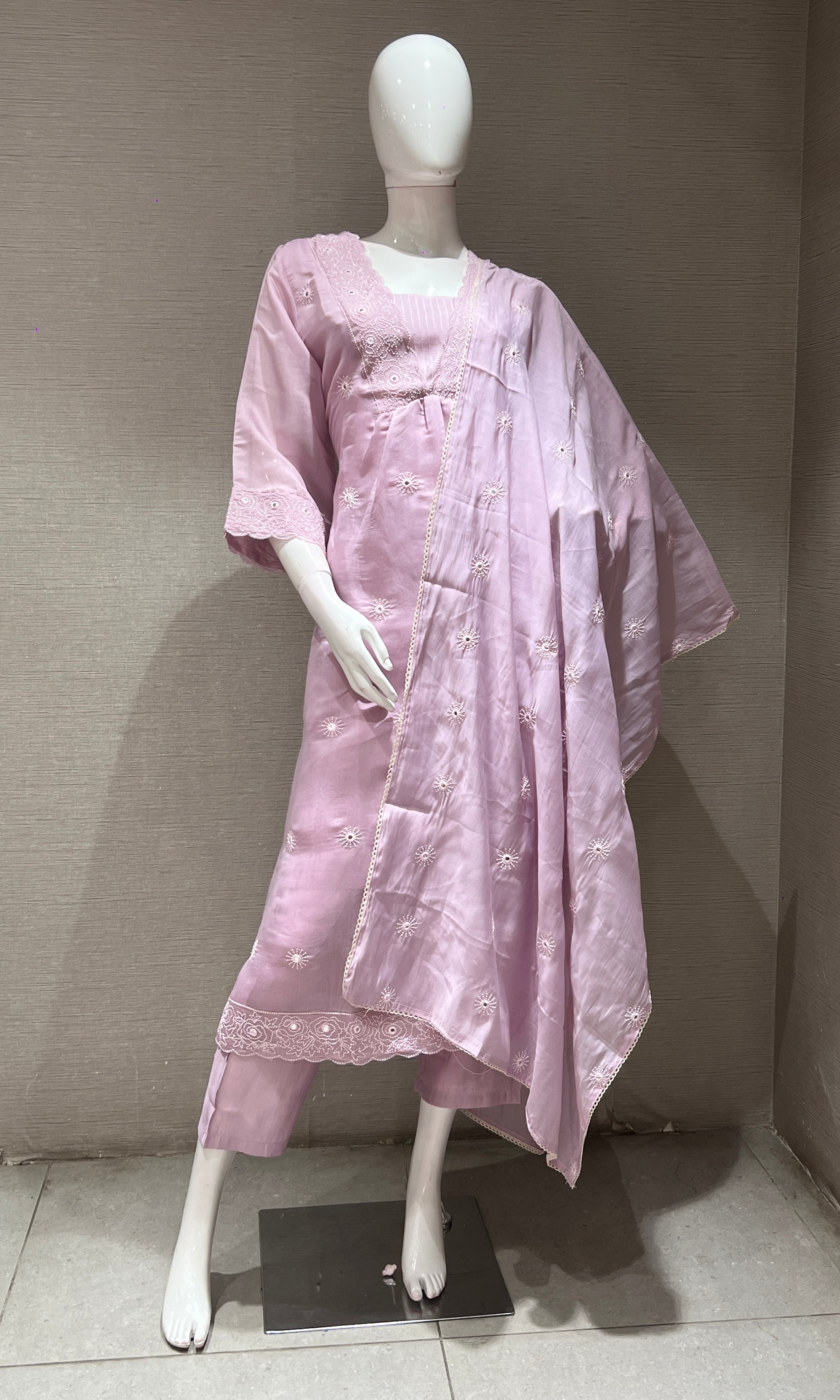 LAVENDER silk embroidered KURTA SET