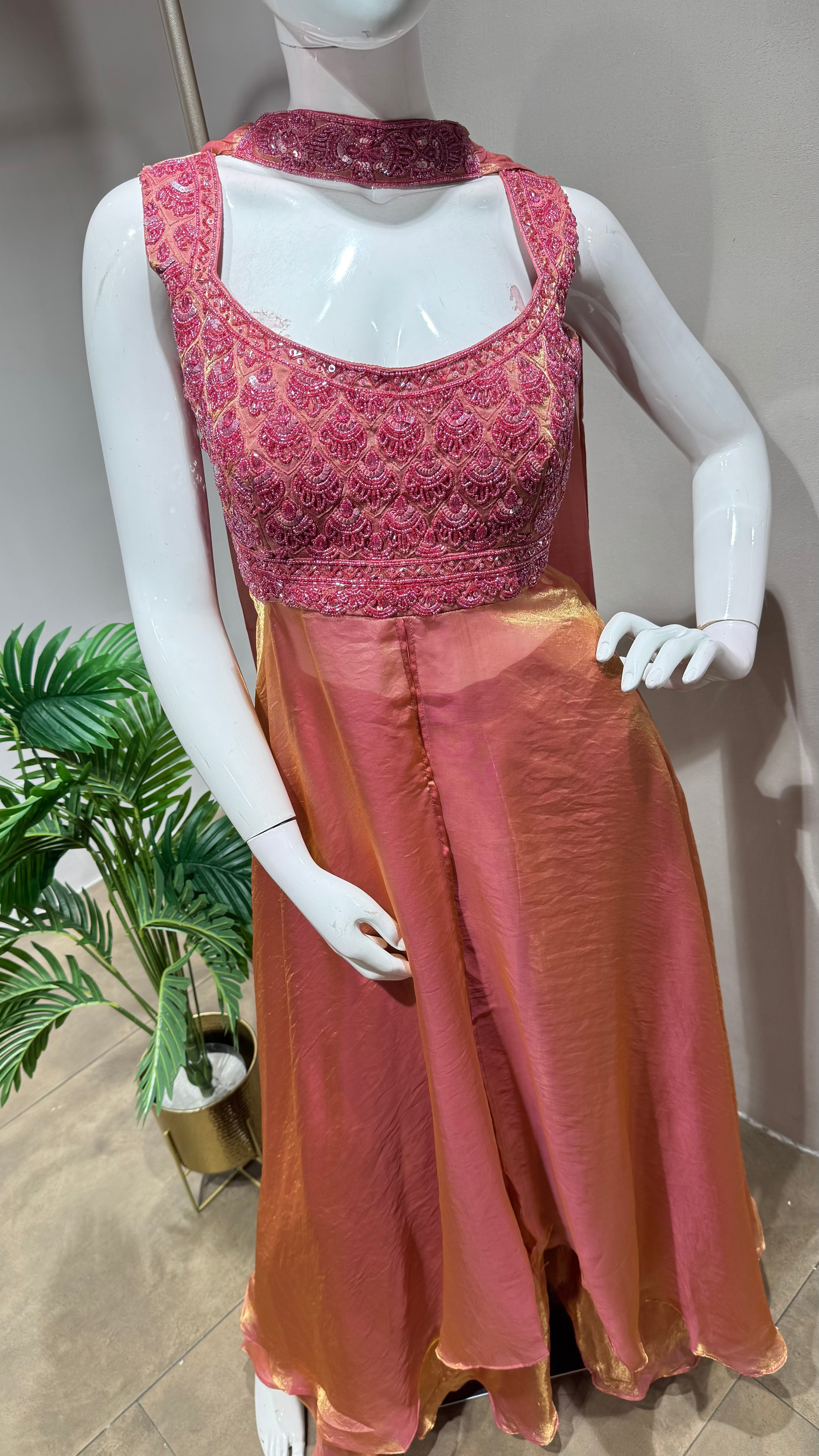 PINK A LINE SHIMMER TISSUE PALAZZO SET