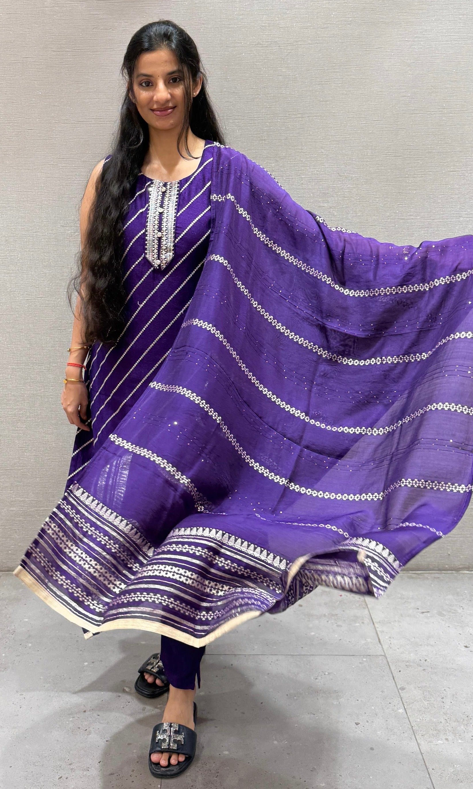 Purple Leheriya Kurta Set