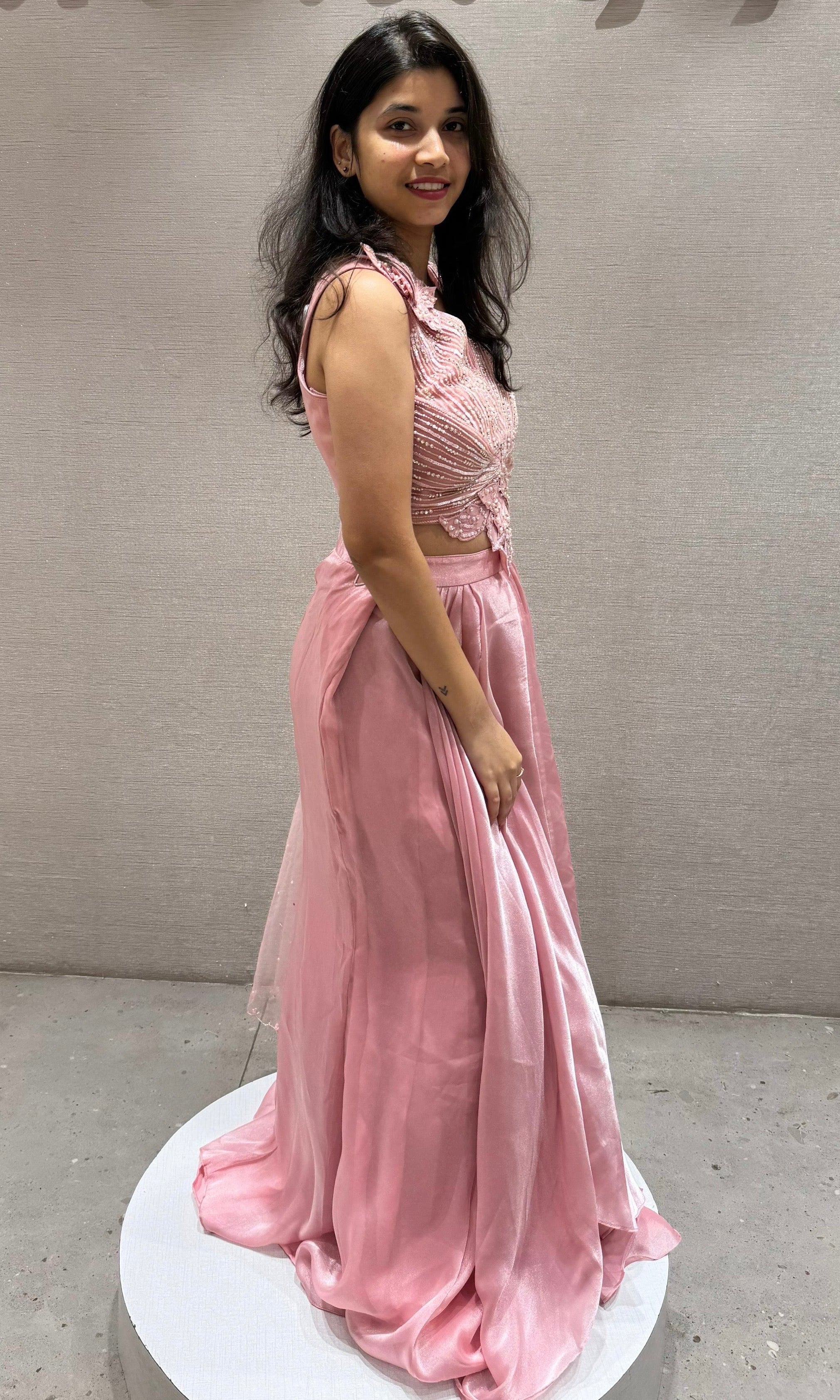 Peach Drape skirt with Embellished Top