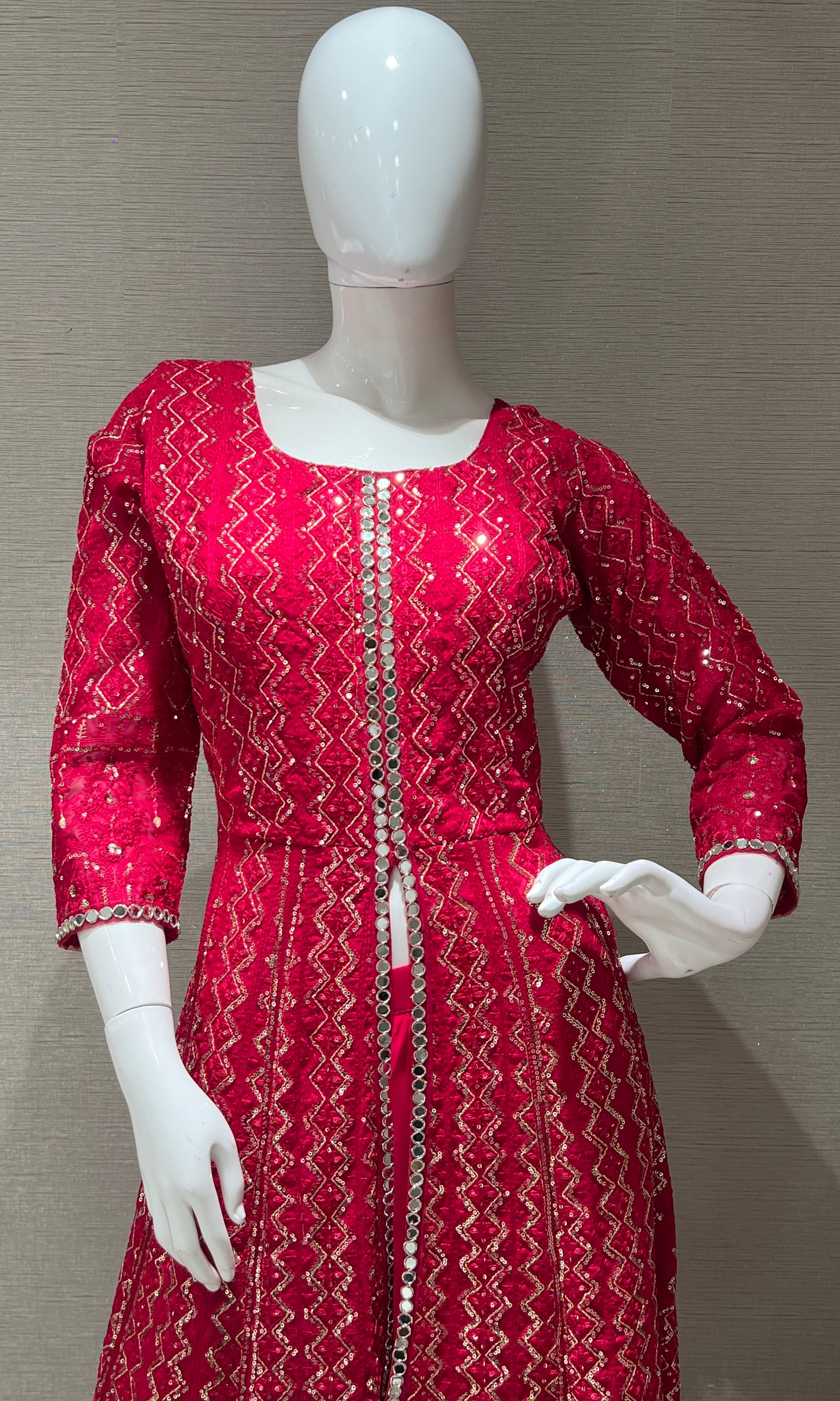 Pink front slit Anarkali with palazzo pants