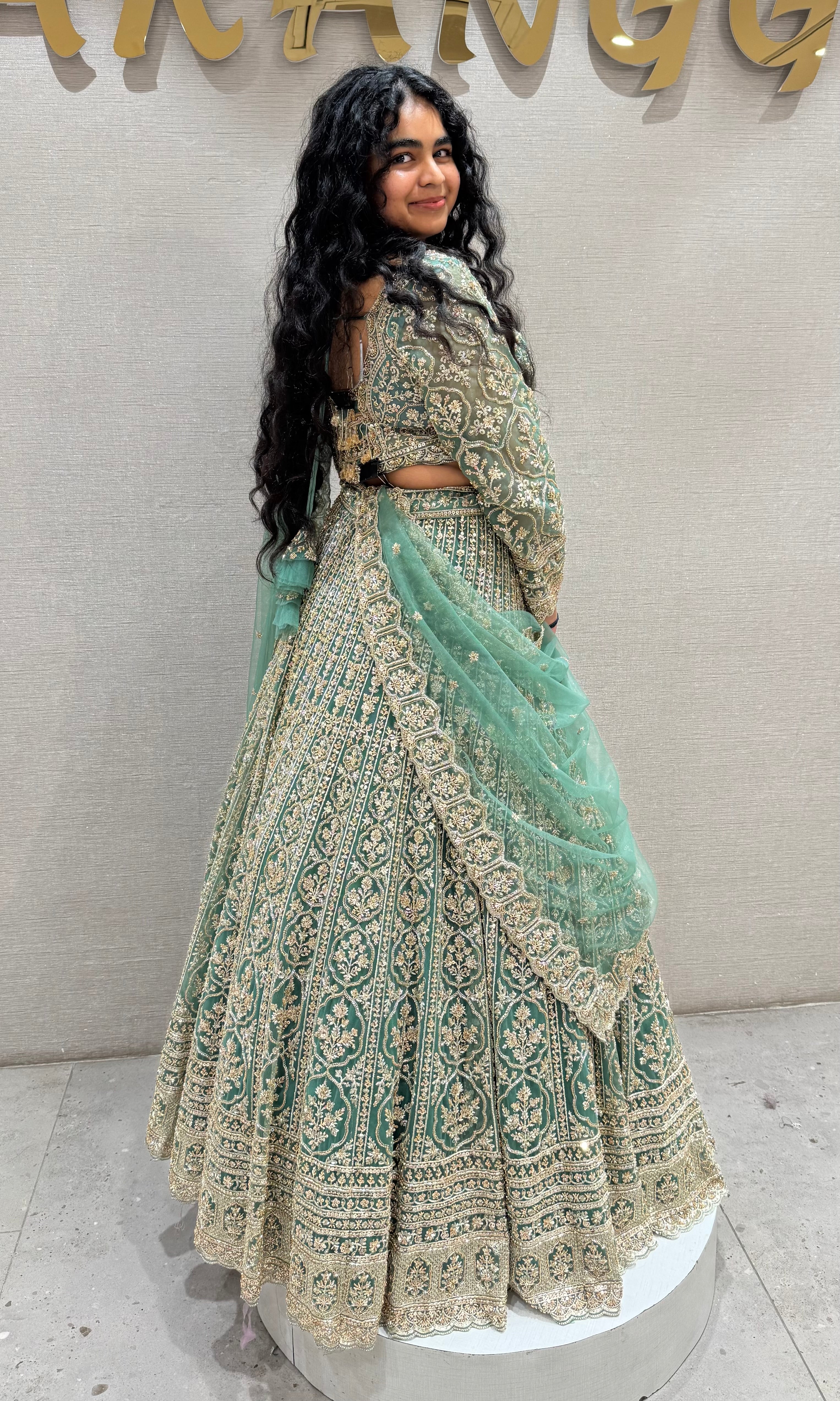 Green Embroidered Silk Bridal Lehenga