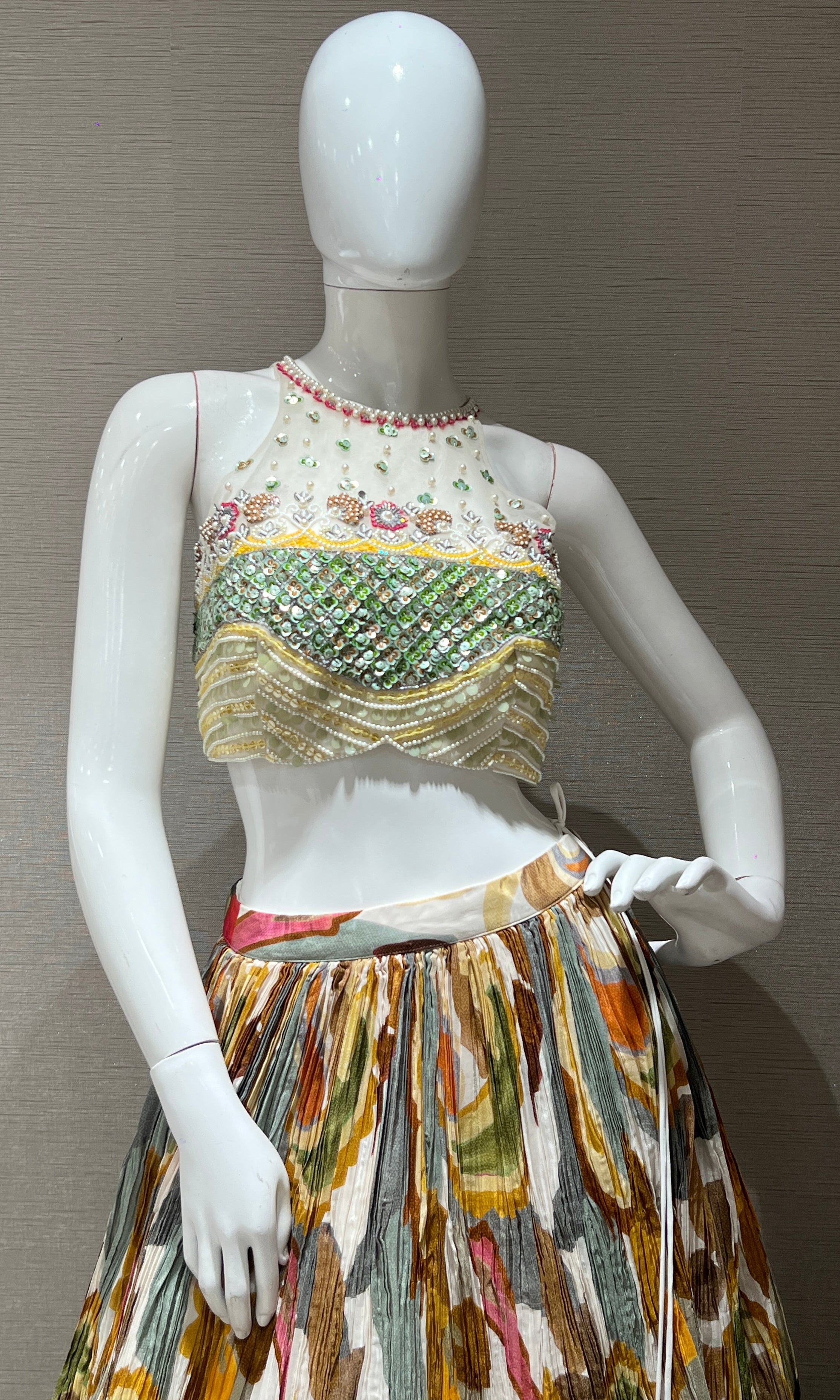 Multi colour embroidered lehenga