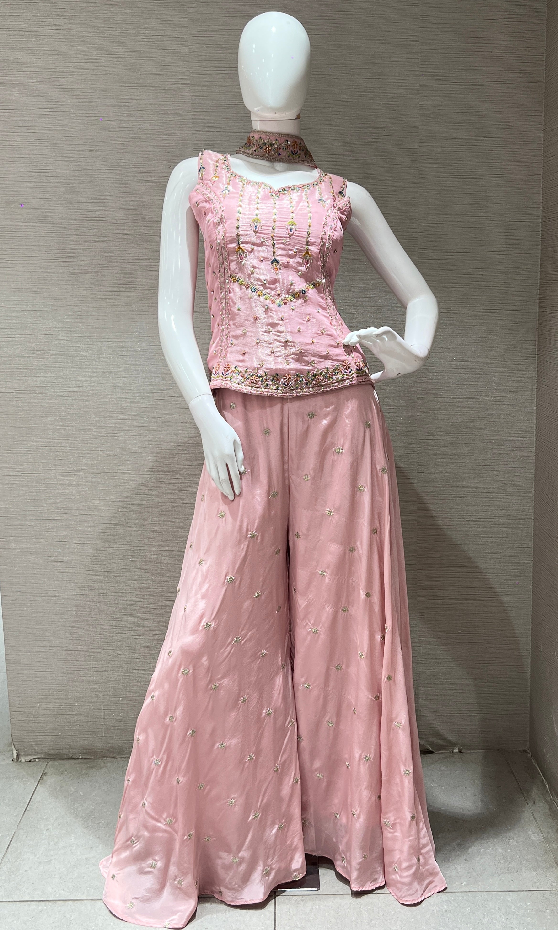 Pink EMBROIDERED SHARARA SET