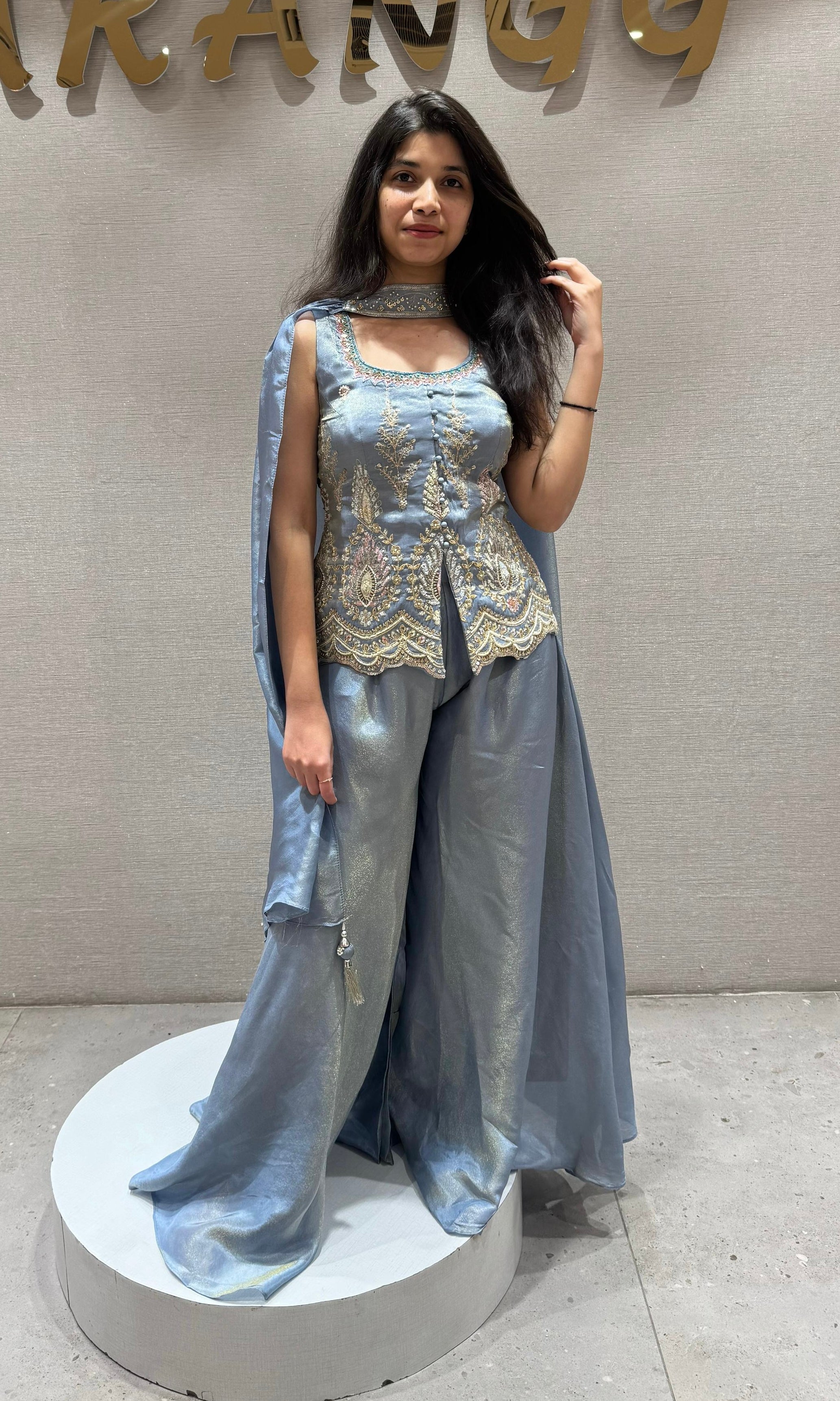 Aqua Mist Embroidered Palazzo SET