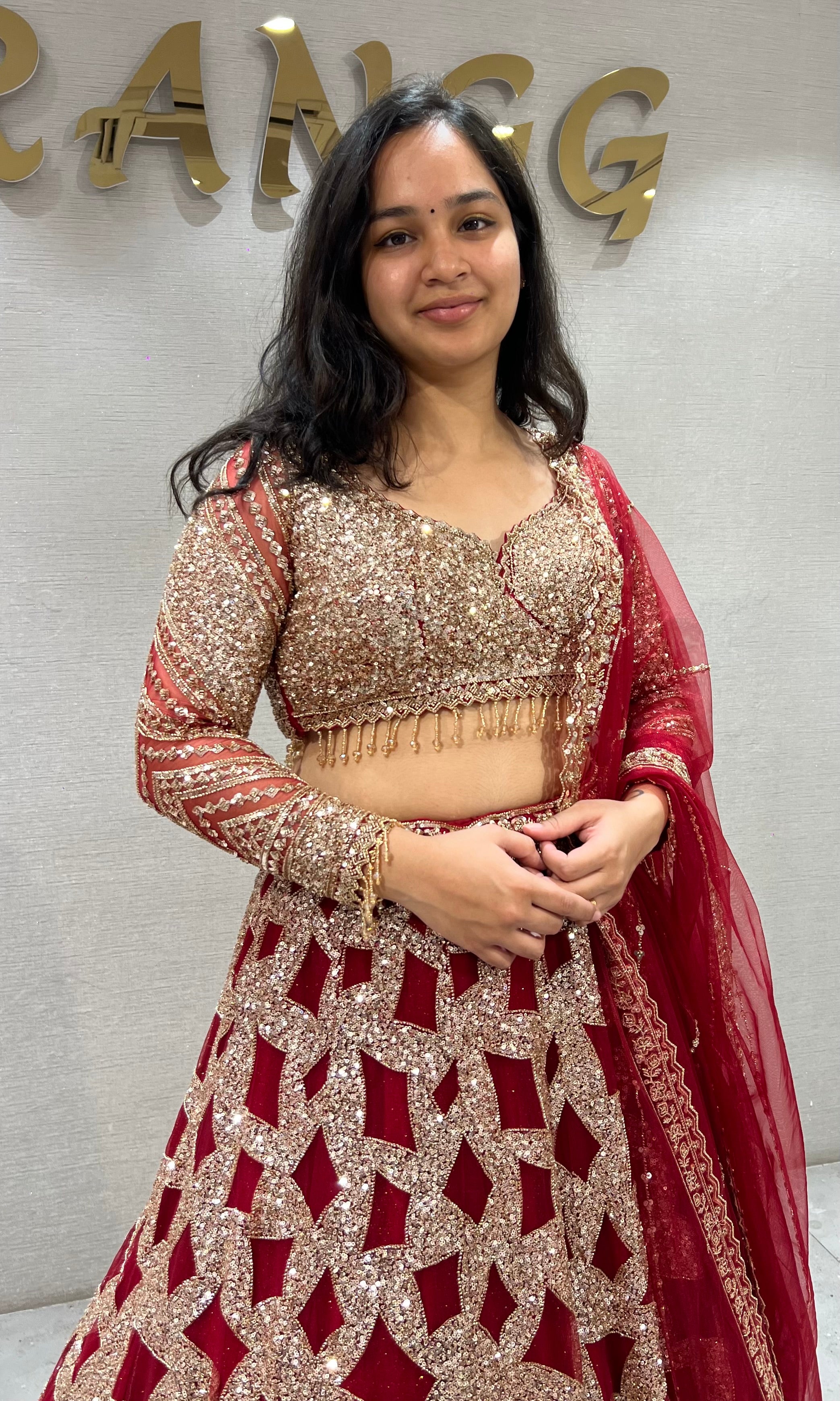 Maroon Geometric golden Bridal Lehenga