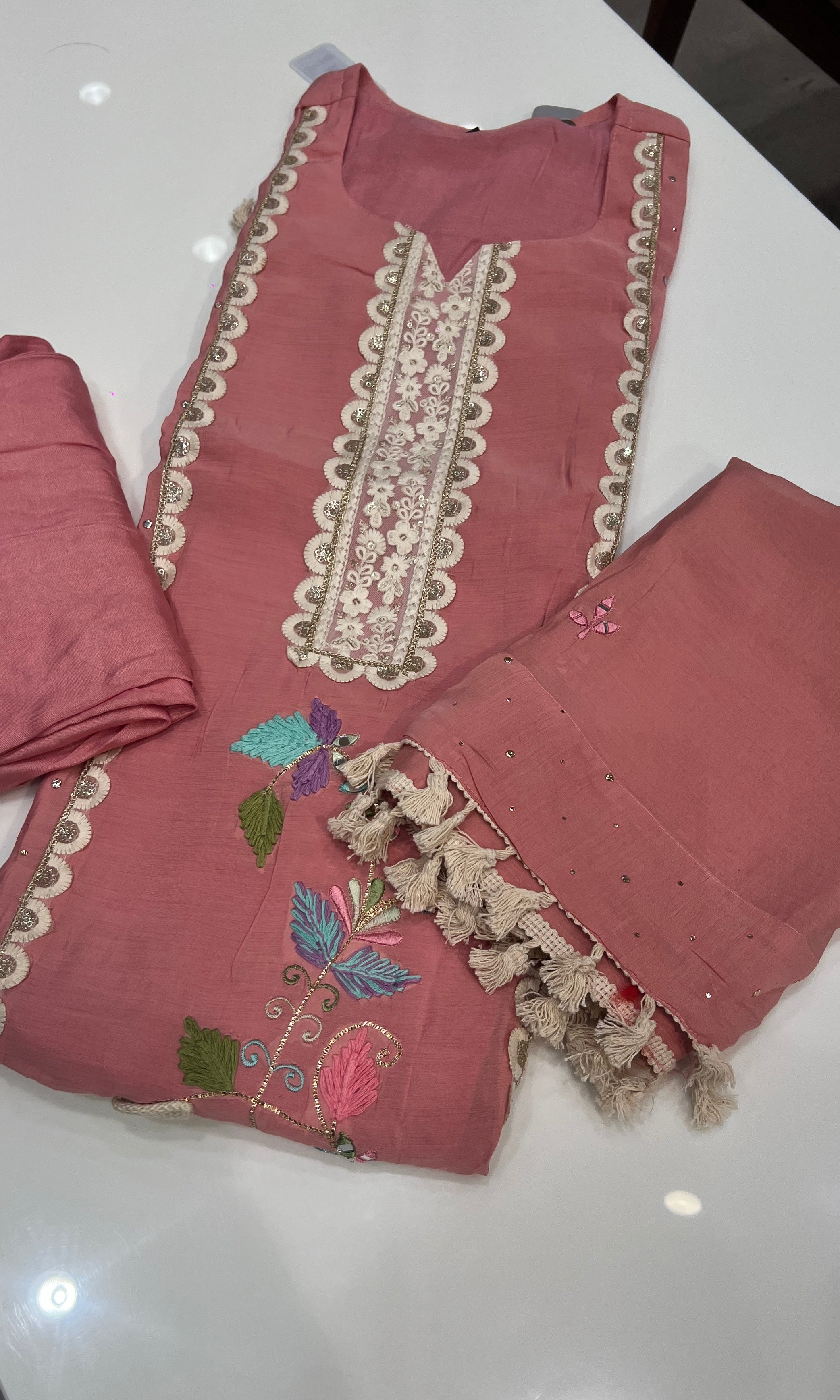 Baby pink Pastel Embroidered KURTA SET