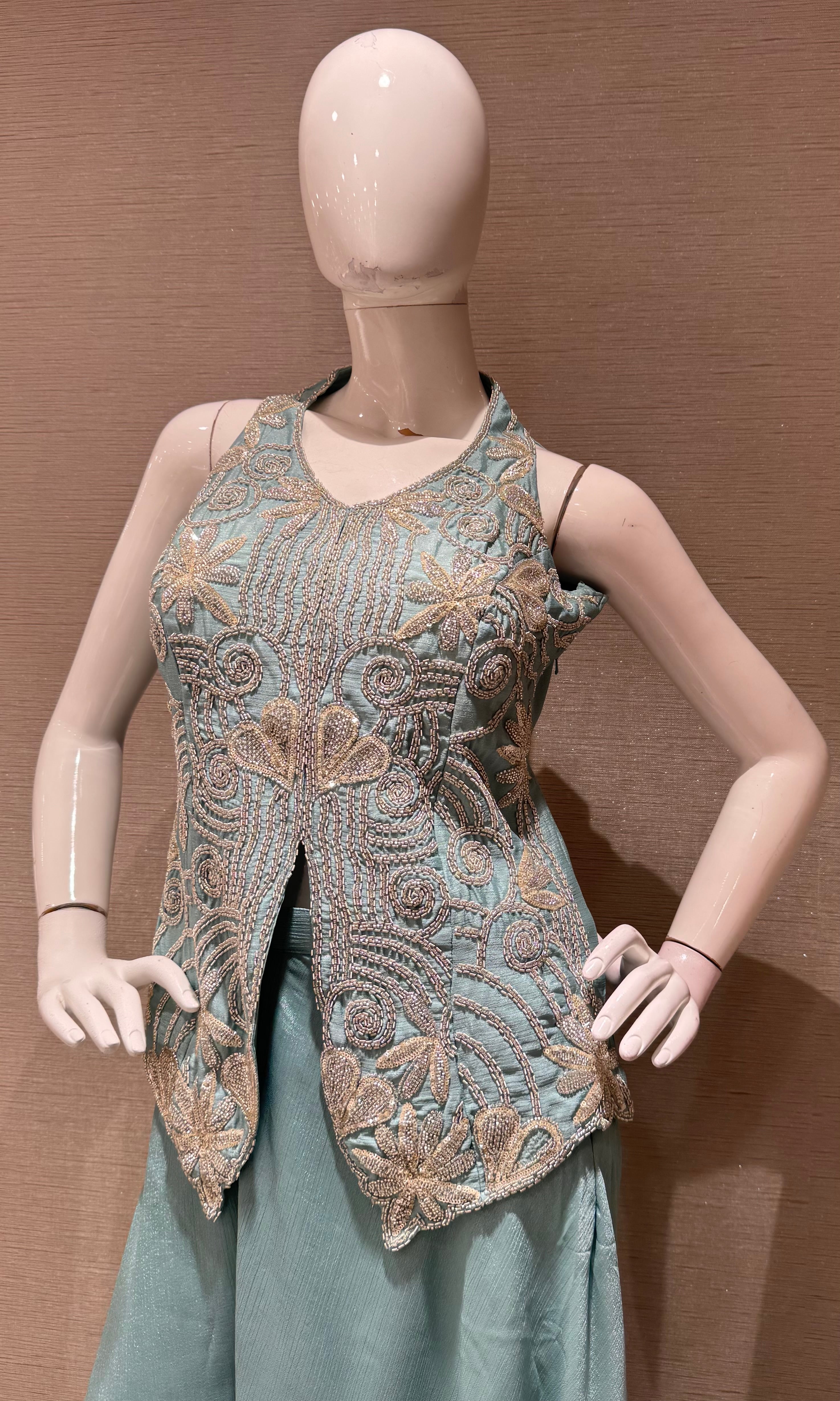 Blue Peplum top with Flared palazzo pant set