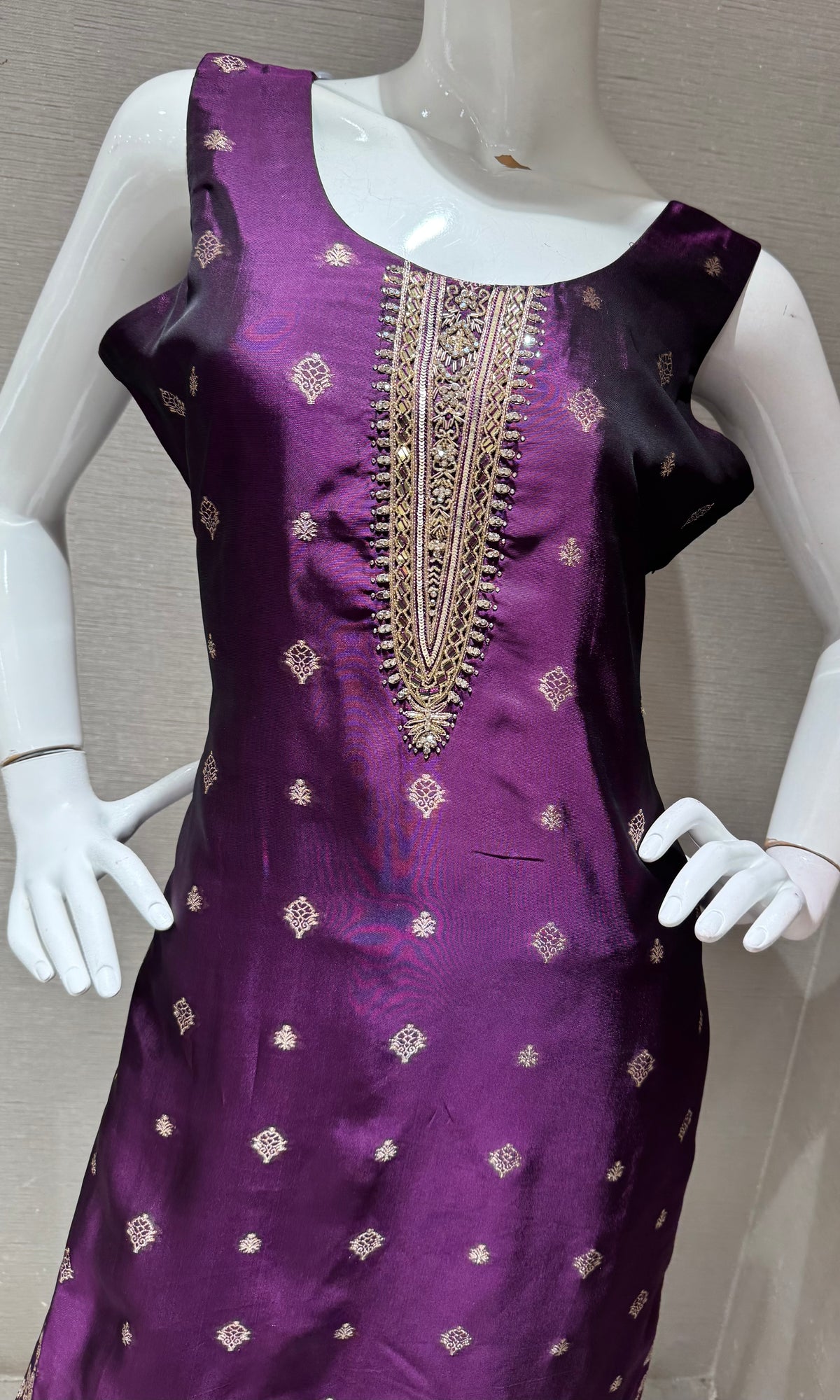 Wine Silk Embroidered Kurta Set with Banarasi Dupatta