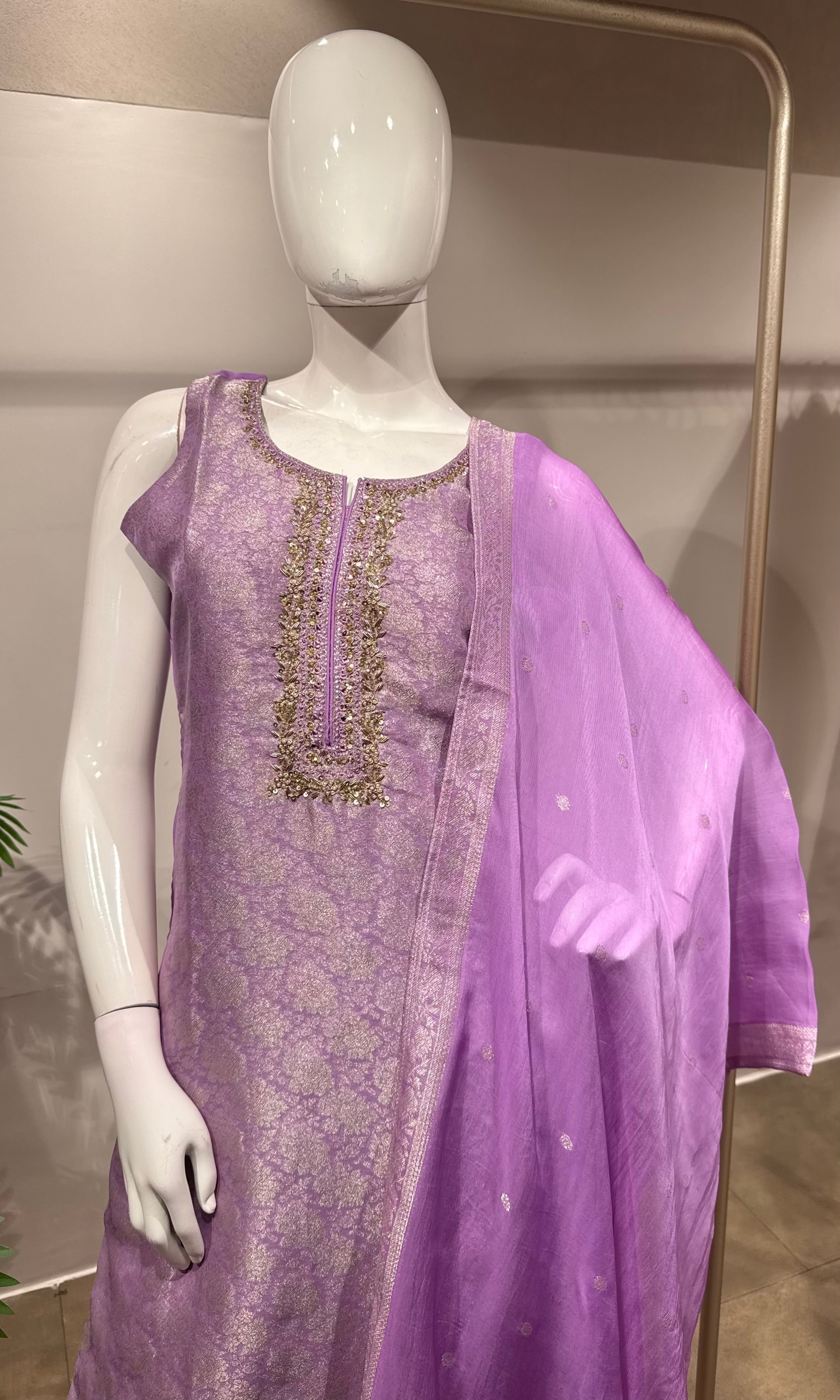 Lavender brocade kurta set