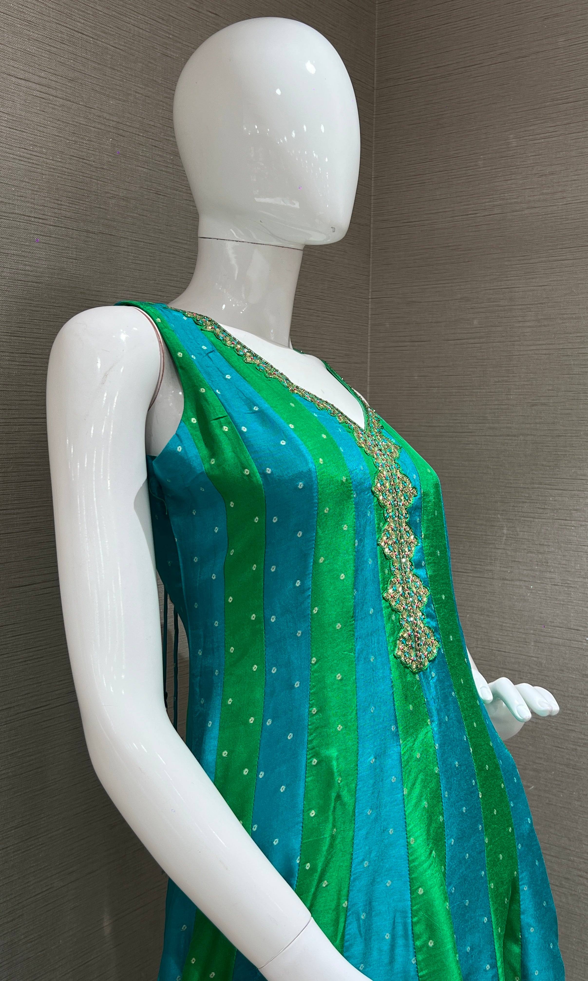 Green Embroidered Anarkali with Contrast Dupatta