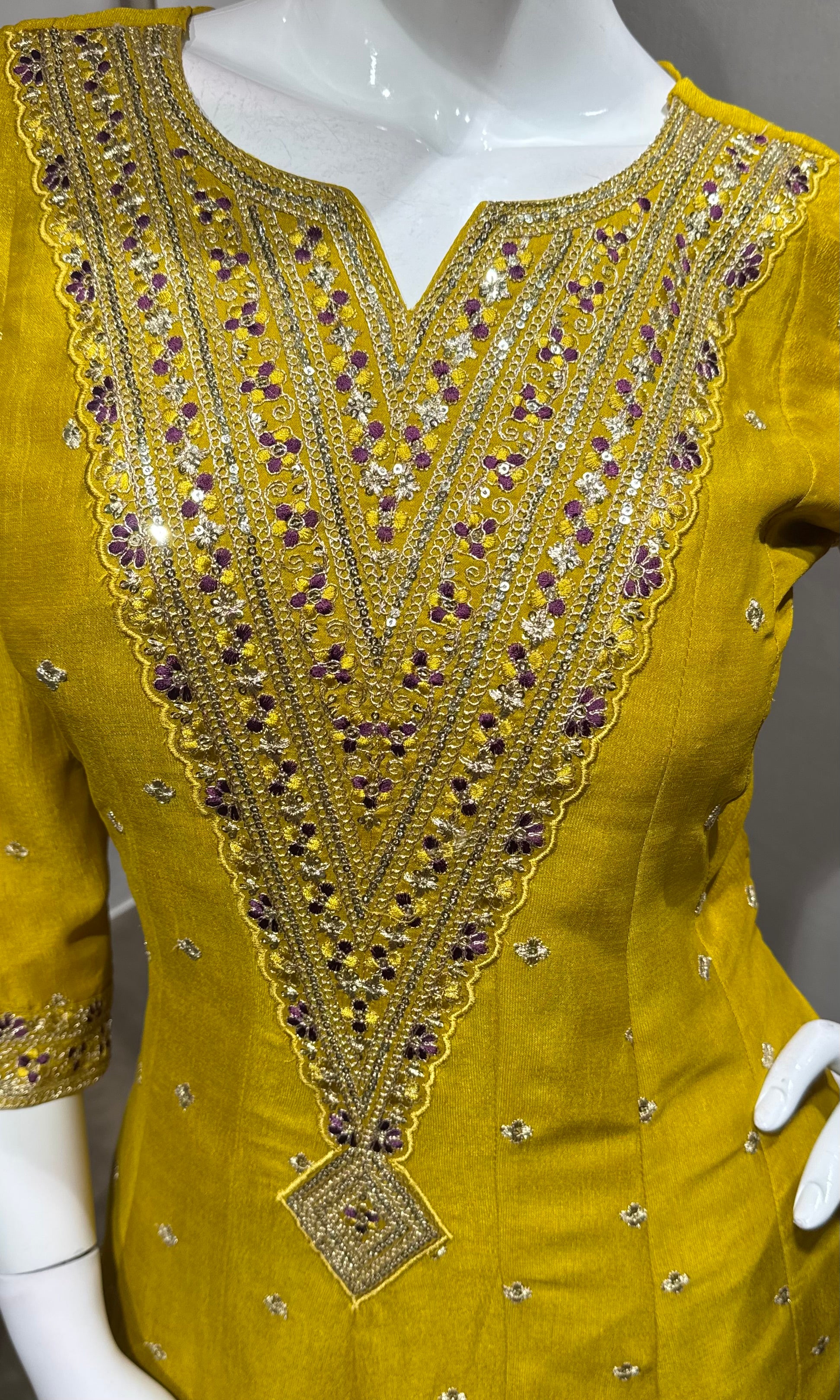 Mustard embroidered Anarkali with Dupatta