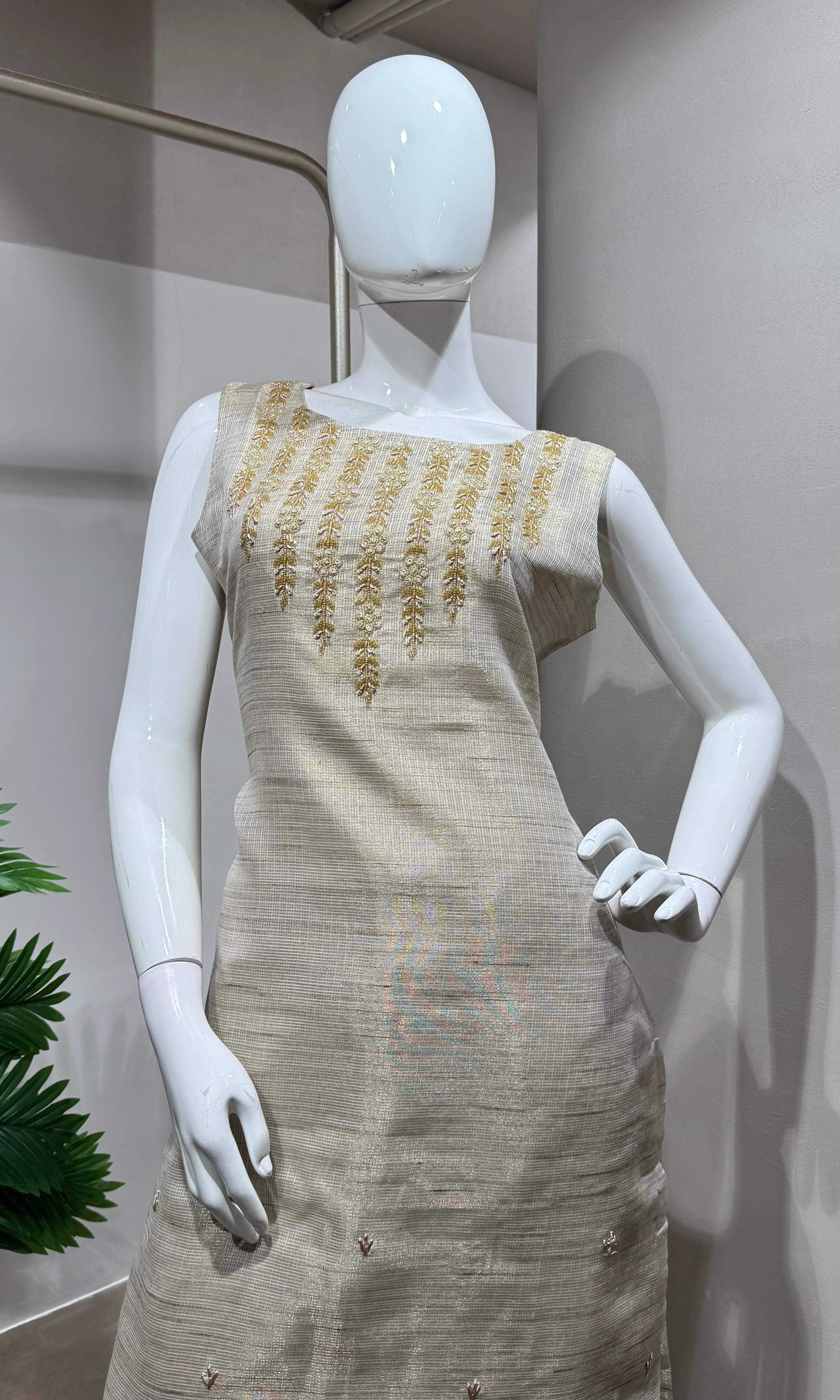 Fawn Banarasi Silk Elegant Kurta SET