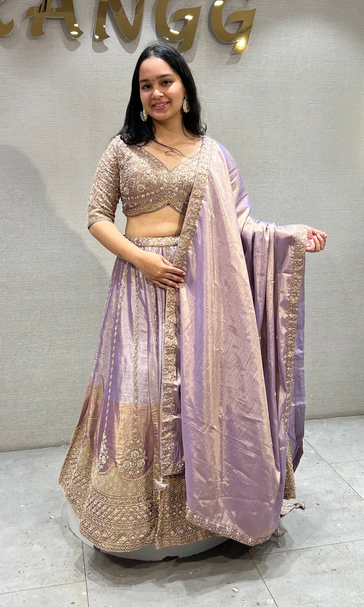Metallic Lavender Silk Embroidered Lehenga Choli Set