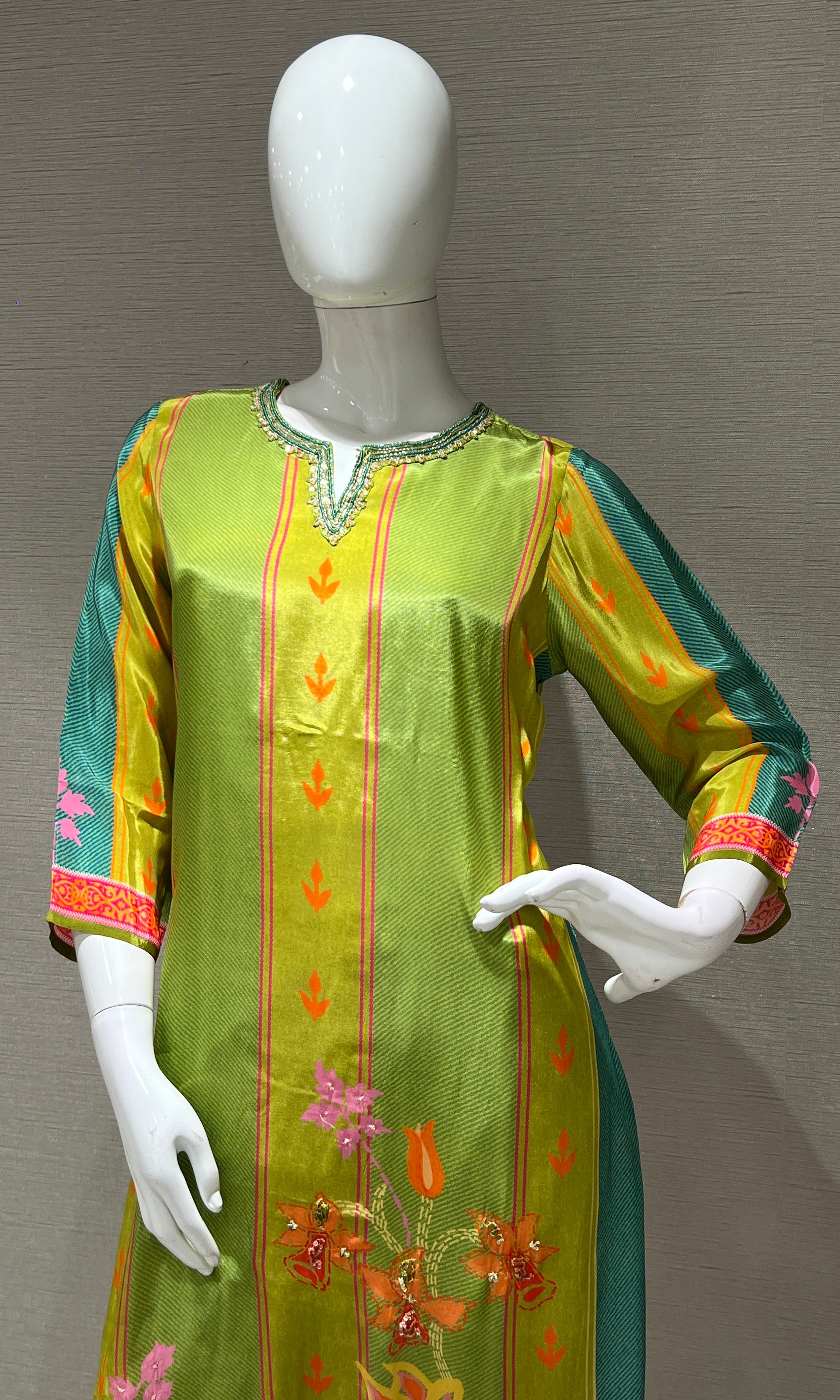 Green Floral Print Kurta Set with Dupatta