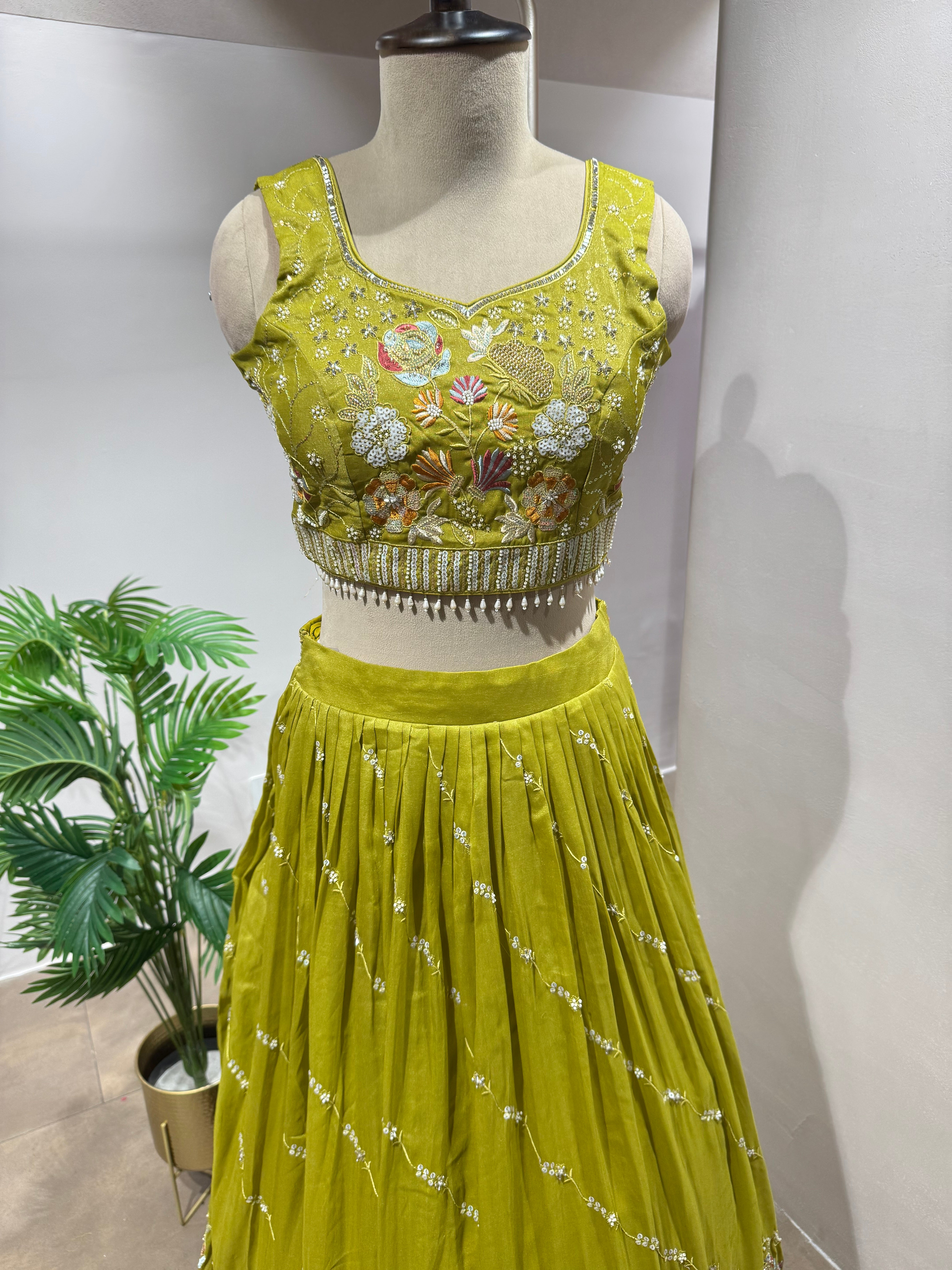 GREEN FLORAL EMBROIDERED LEHENGA