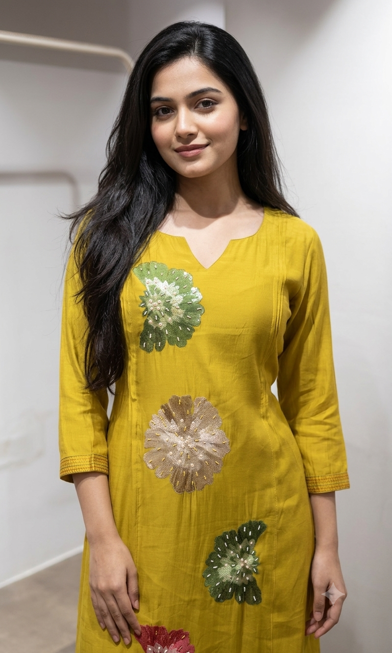 Mustard floral printed kurta set