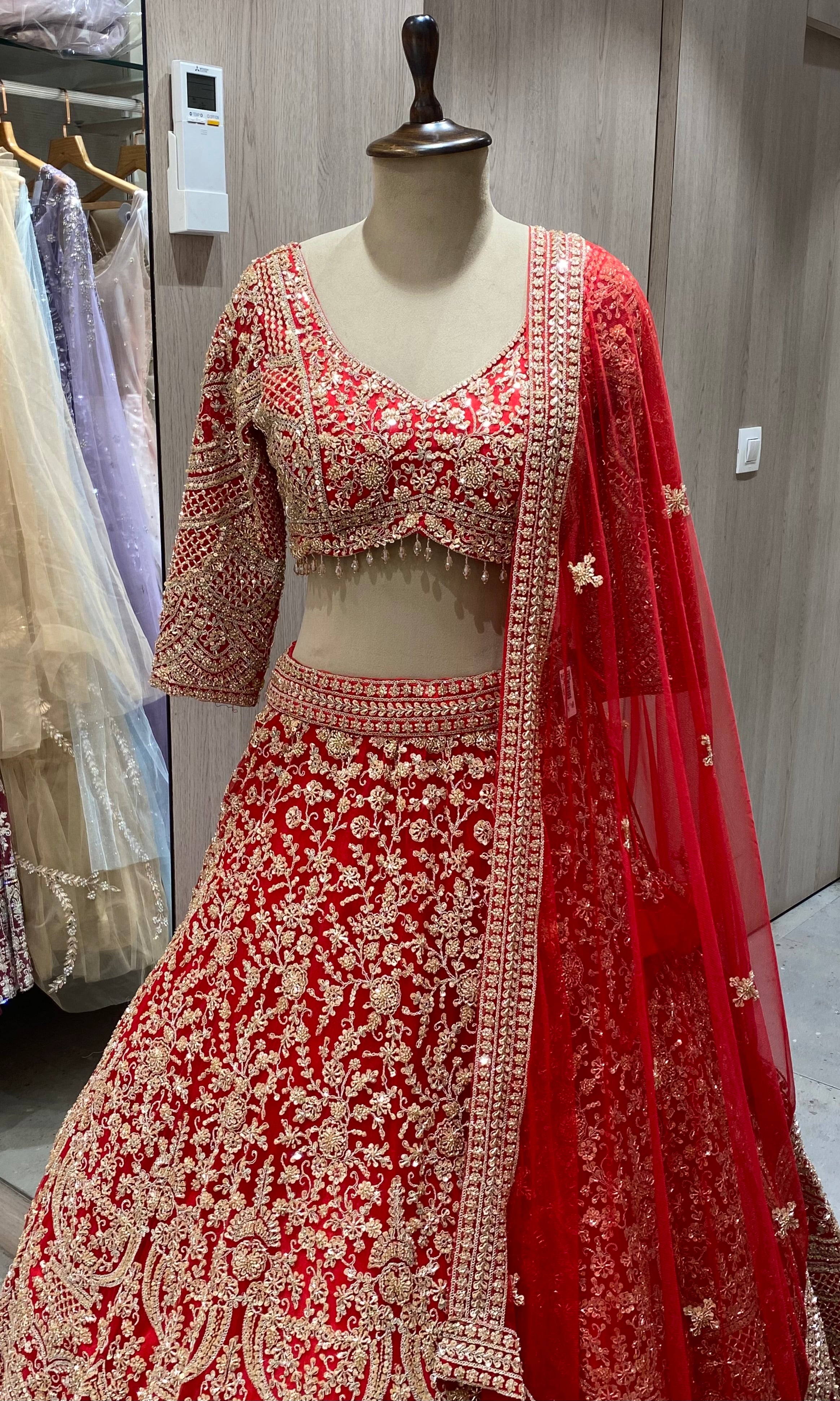 Red & Gold intricate embroidered Lehenga