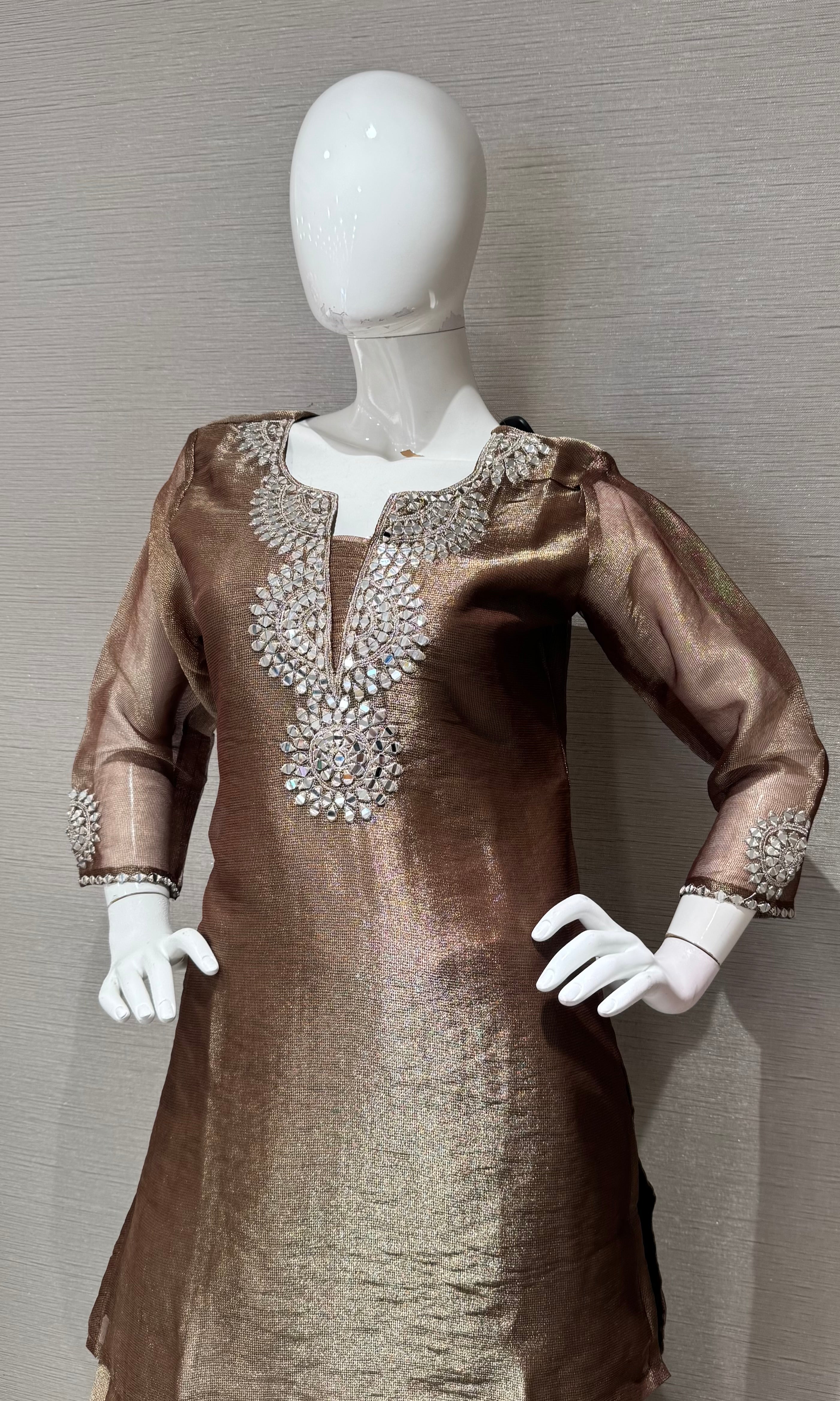 Brown Shimmering Silver Embellished Palazzo