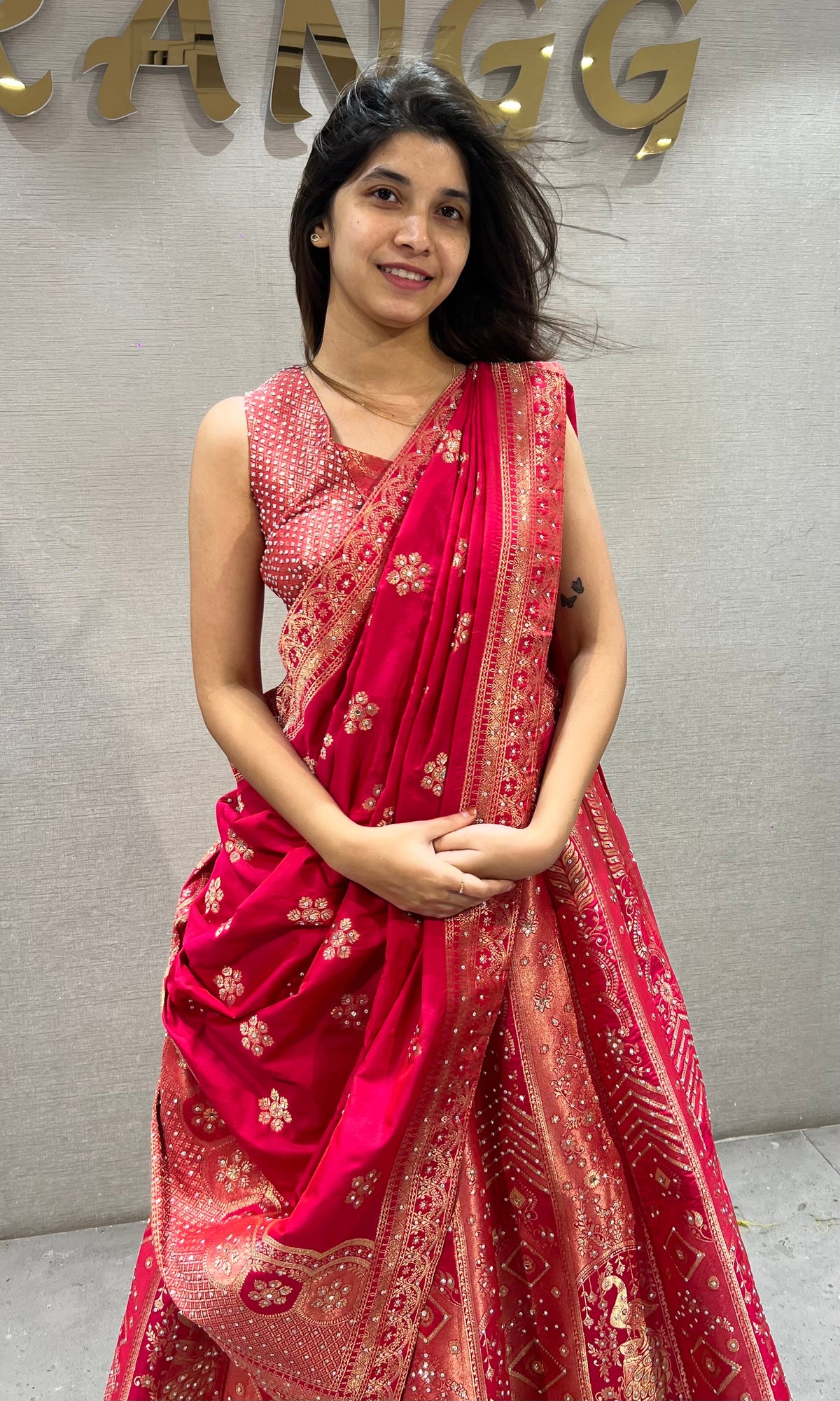 Rani Floral Banarasi Lehenga with Crimson dupatta