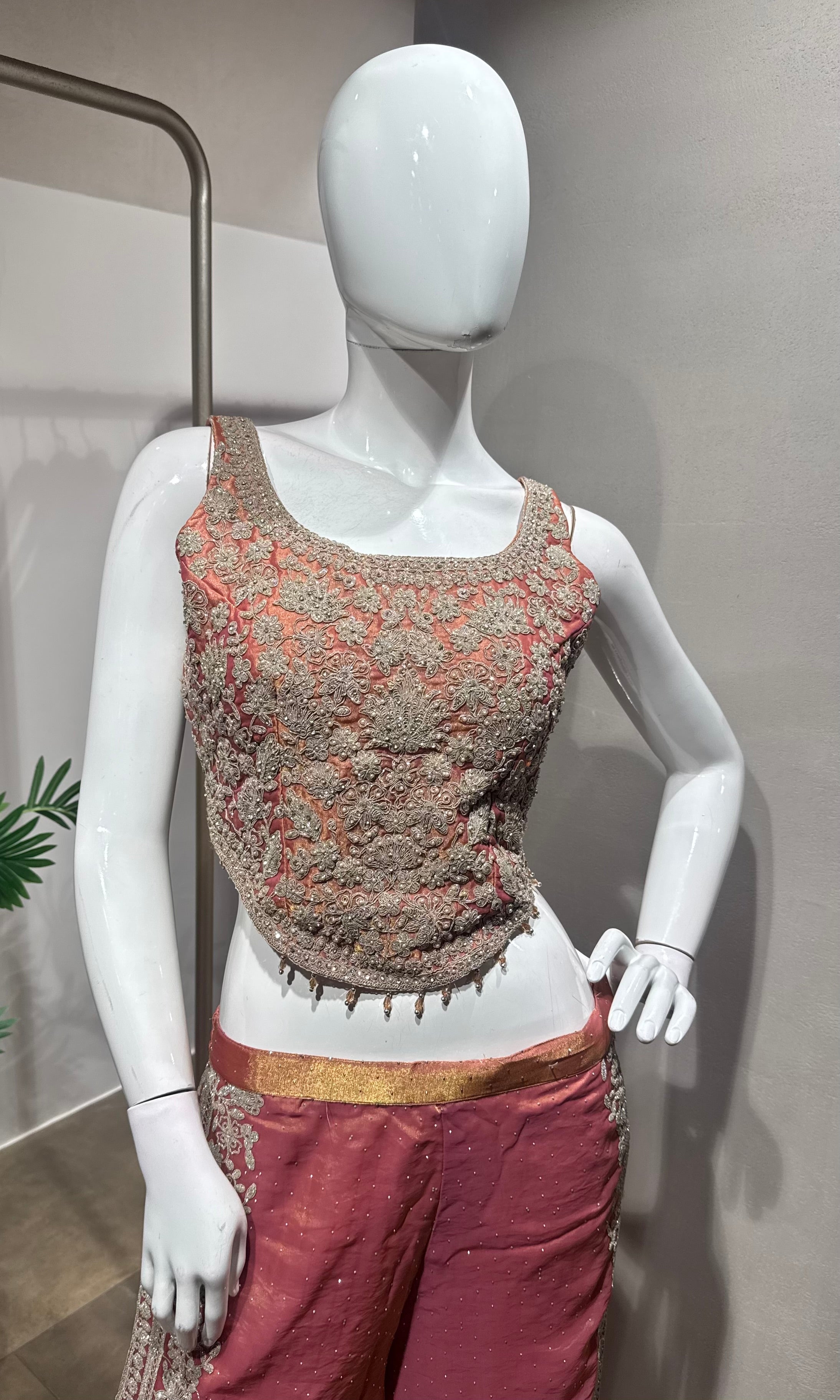 Peach Banarasi Tissue Silk Ensemble Palazzo set