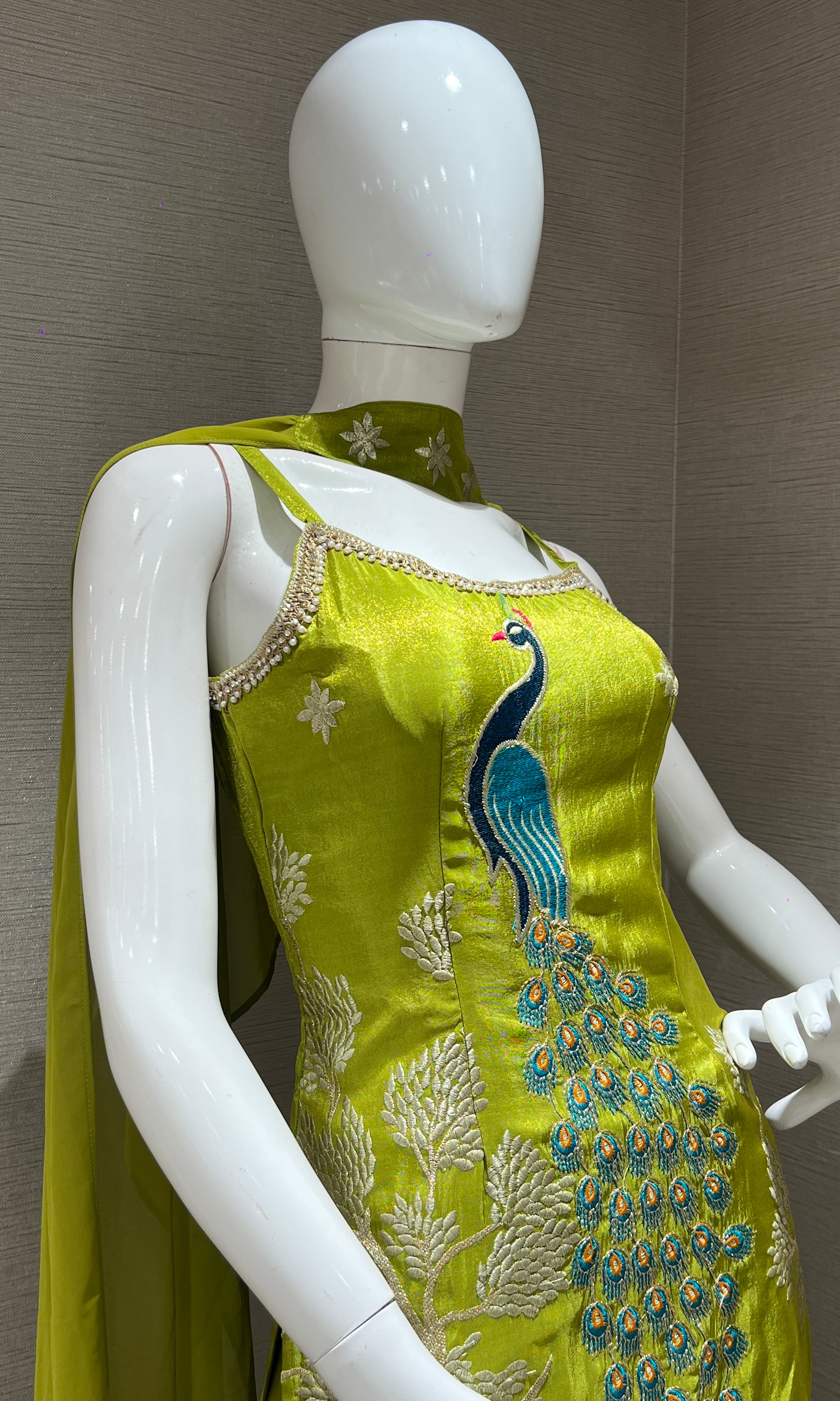 GREEN PEACOCK EMBROIDERED PALAZZO