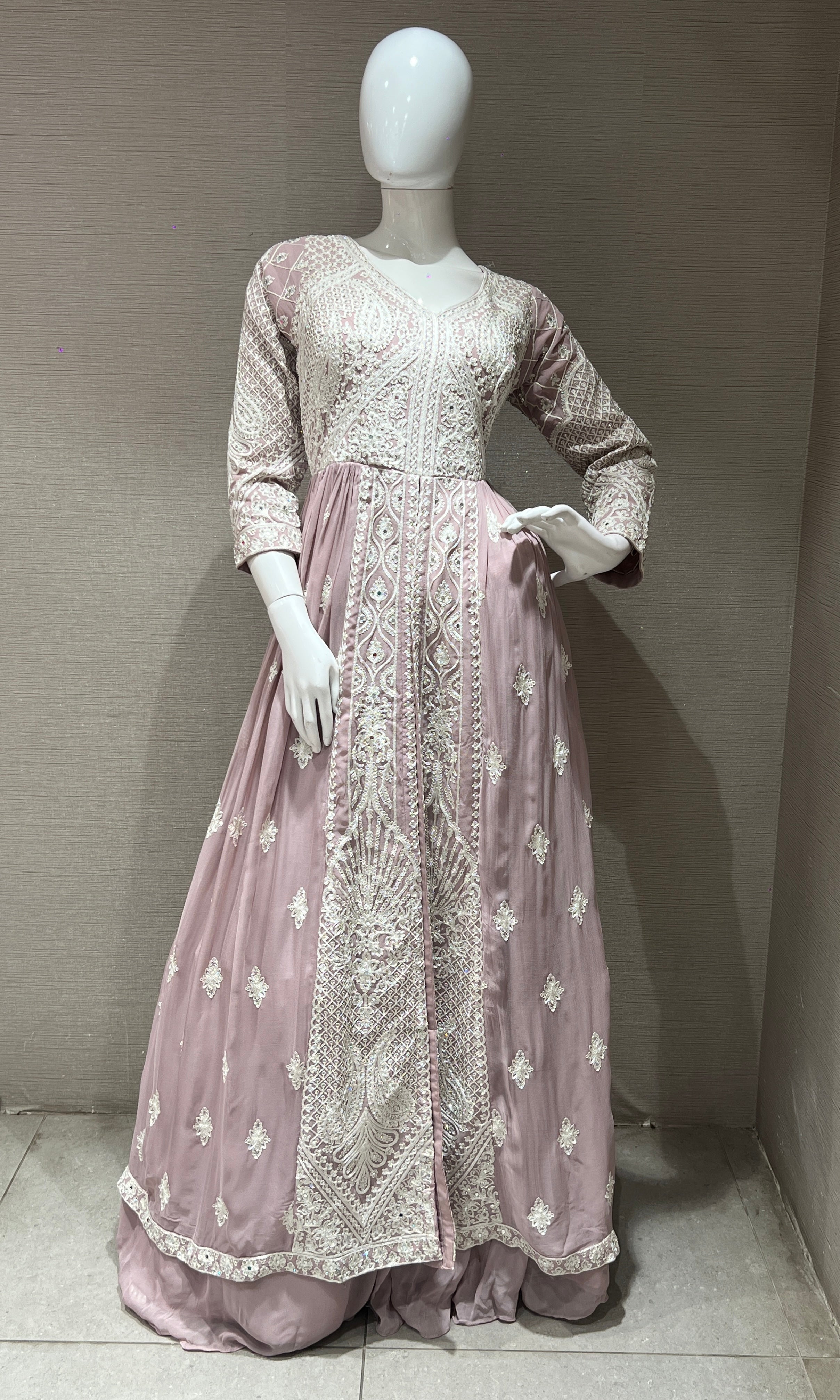 Onion pink Chikankari anarkali SET