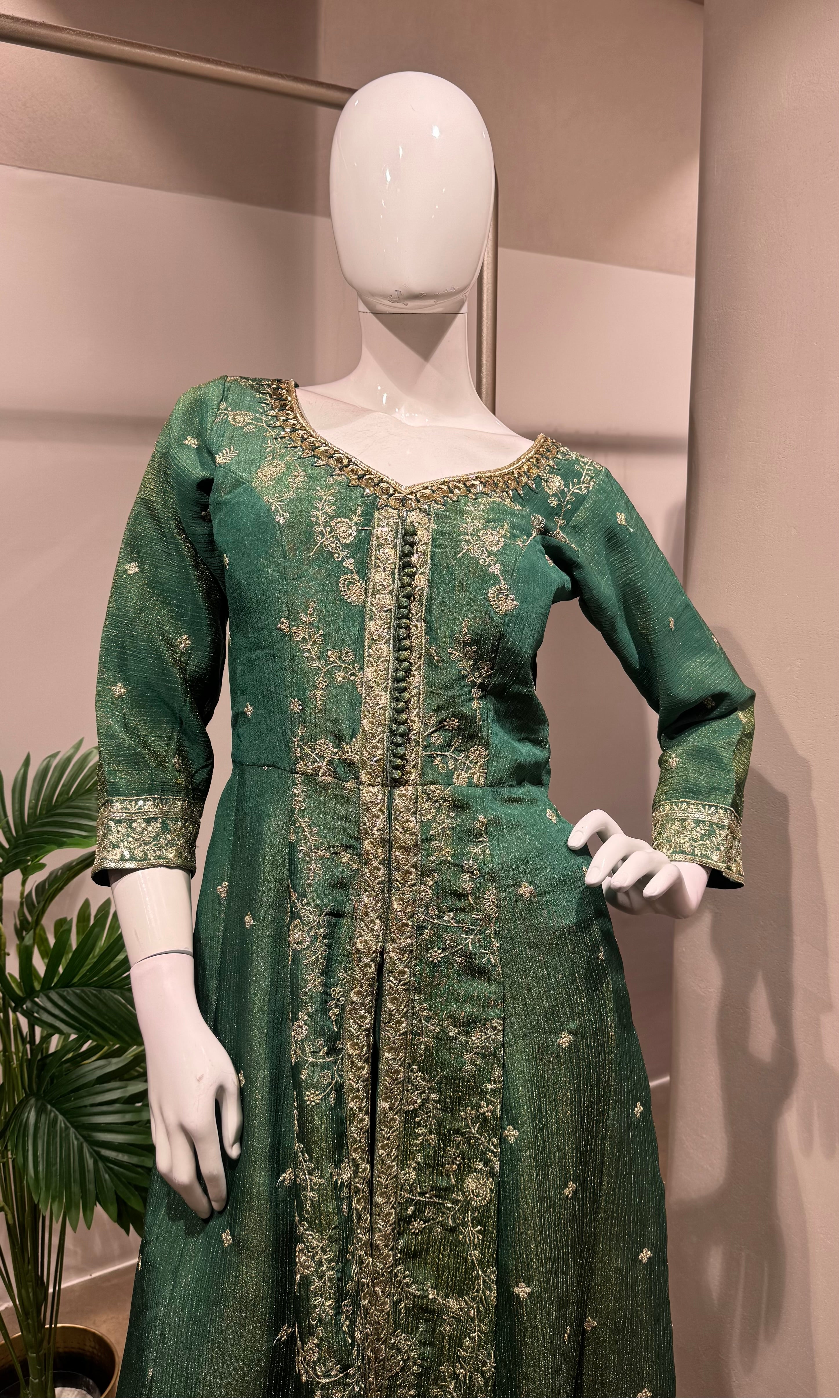 Green Embroidered Anarkali PALAZZO Set