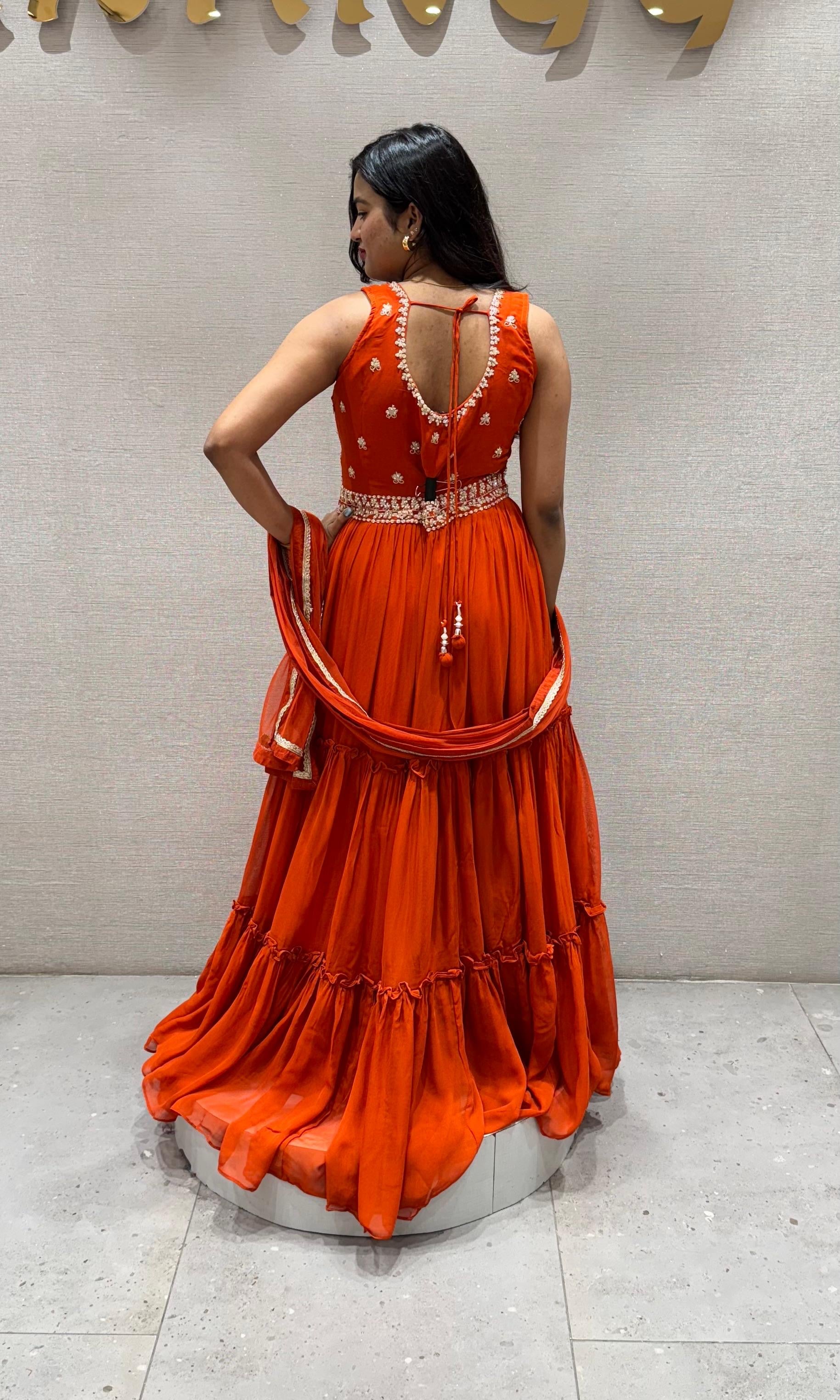 Orange RUFFLE ANARKALI LONG dress