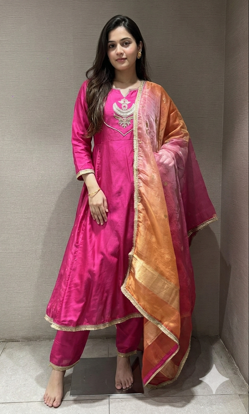LOTUS PINK EMBROIDERED ANARKALI SET