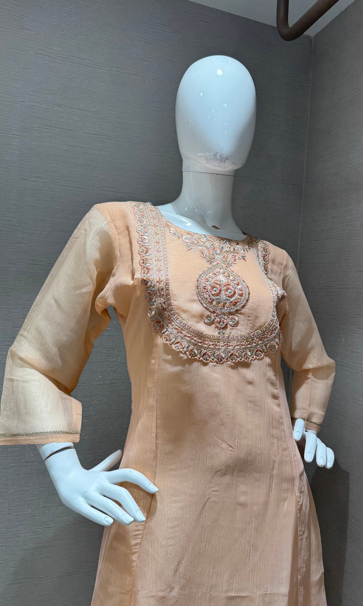 PEACH Floral Embroidered A-Line Kurta top