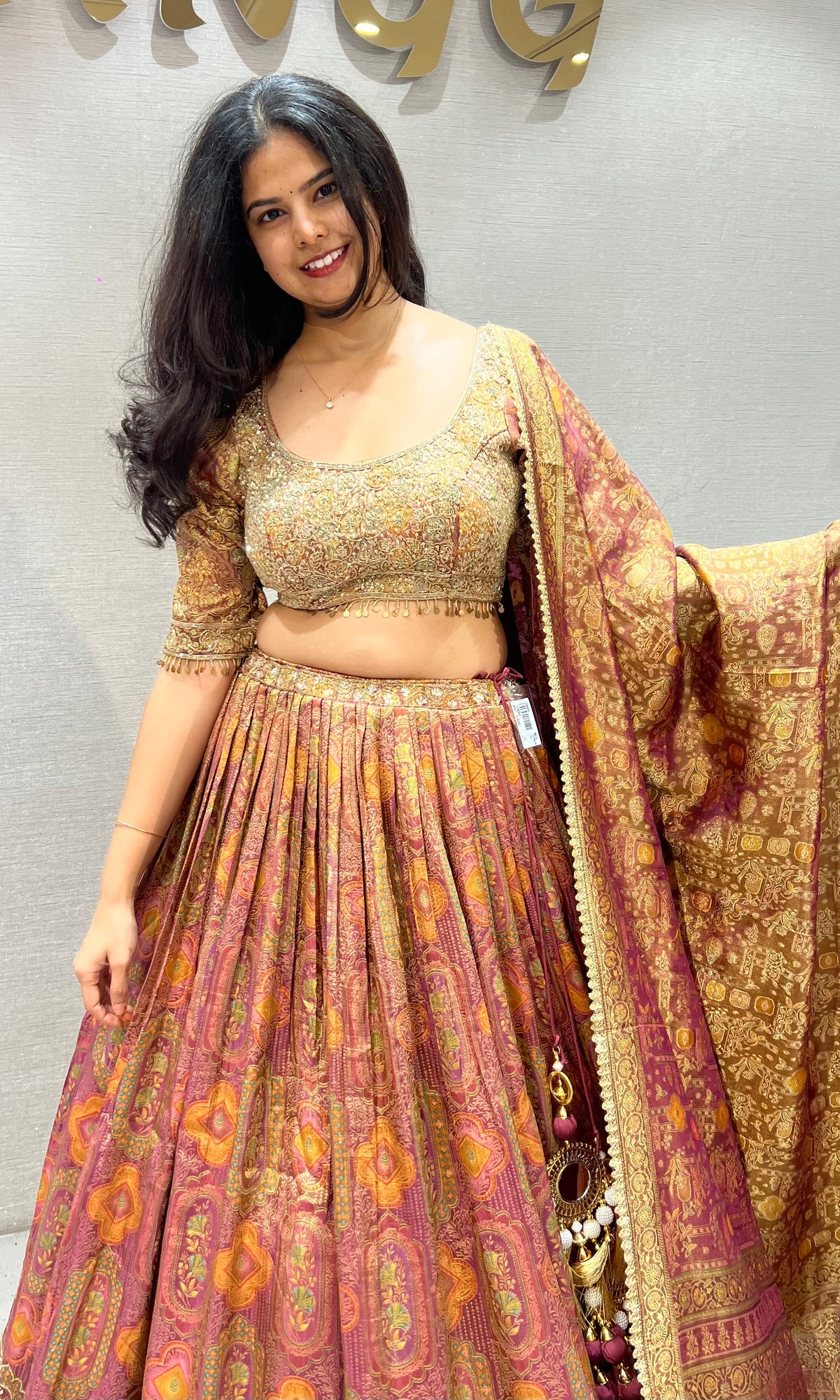 Golden Terracotta banarasi Silk Lehenga with dupatta