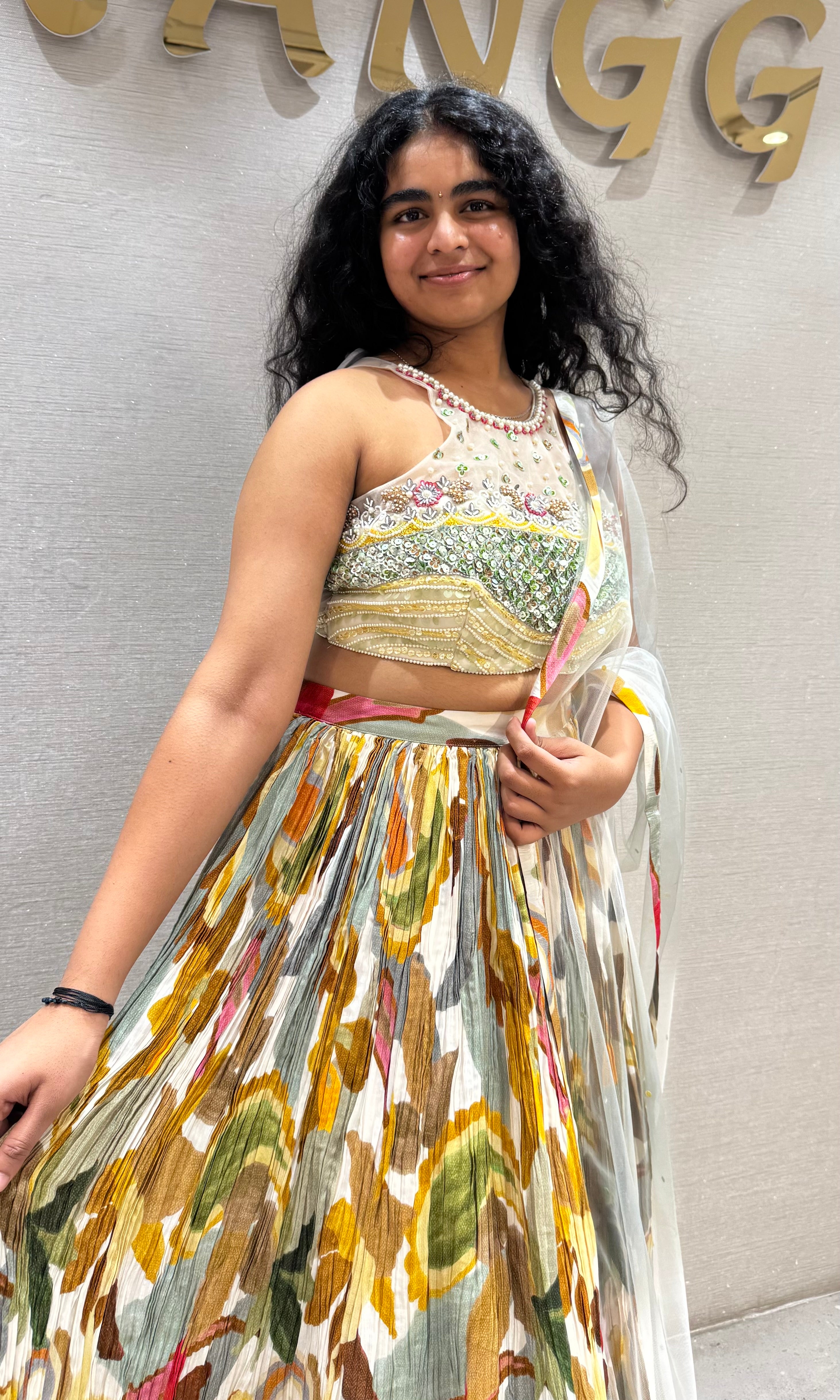 Multi colour embroidered lehenga