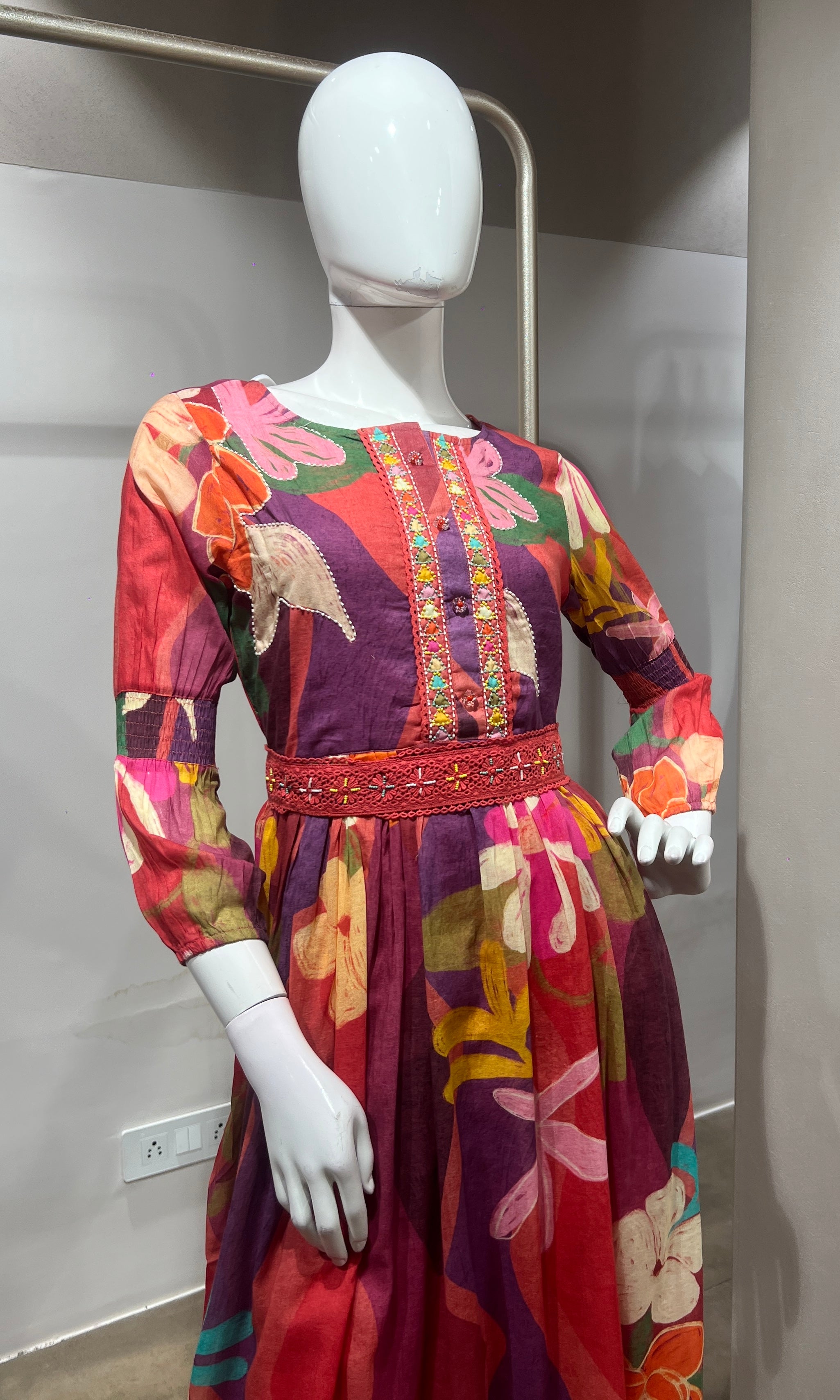 Rust Multi Abstract Print Long Sleeve Frock
