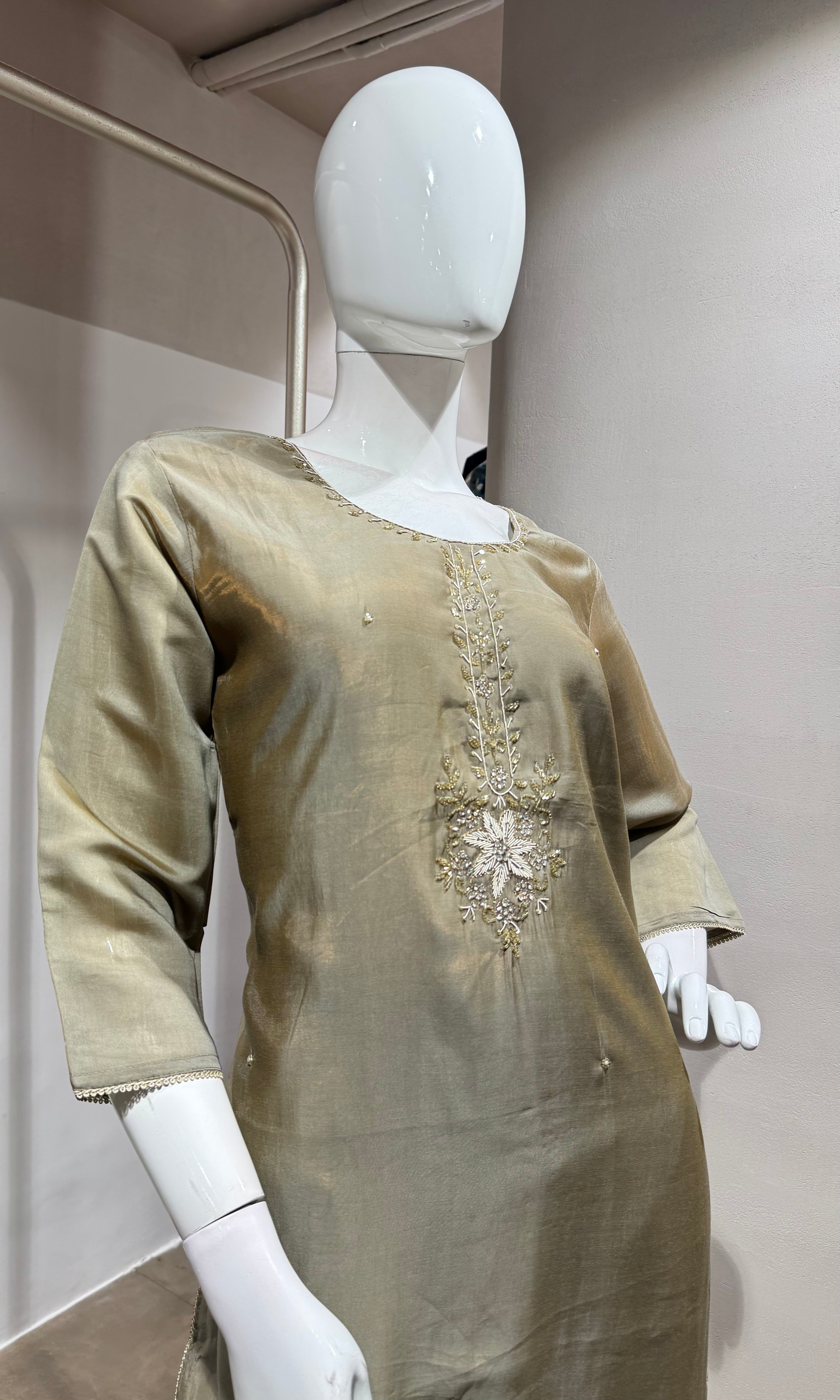 BROWN gold embroidered kurta set