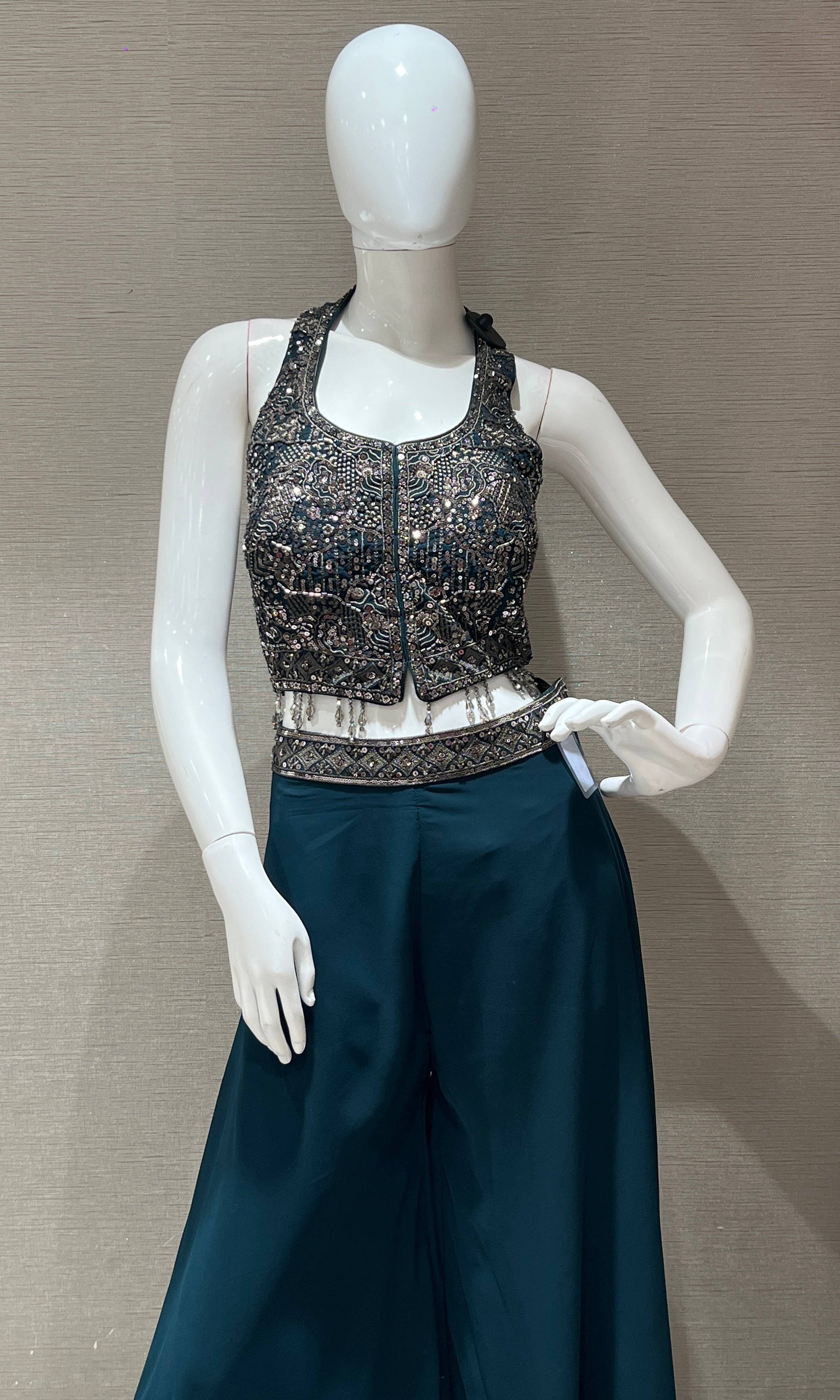 Bottle green Halter Neck Design Palazzo