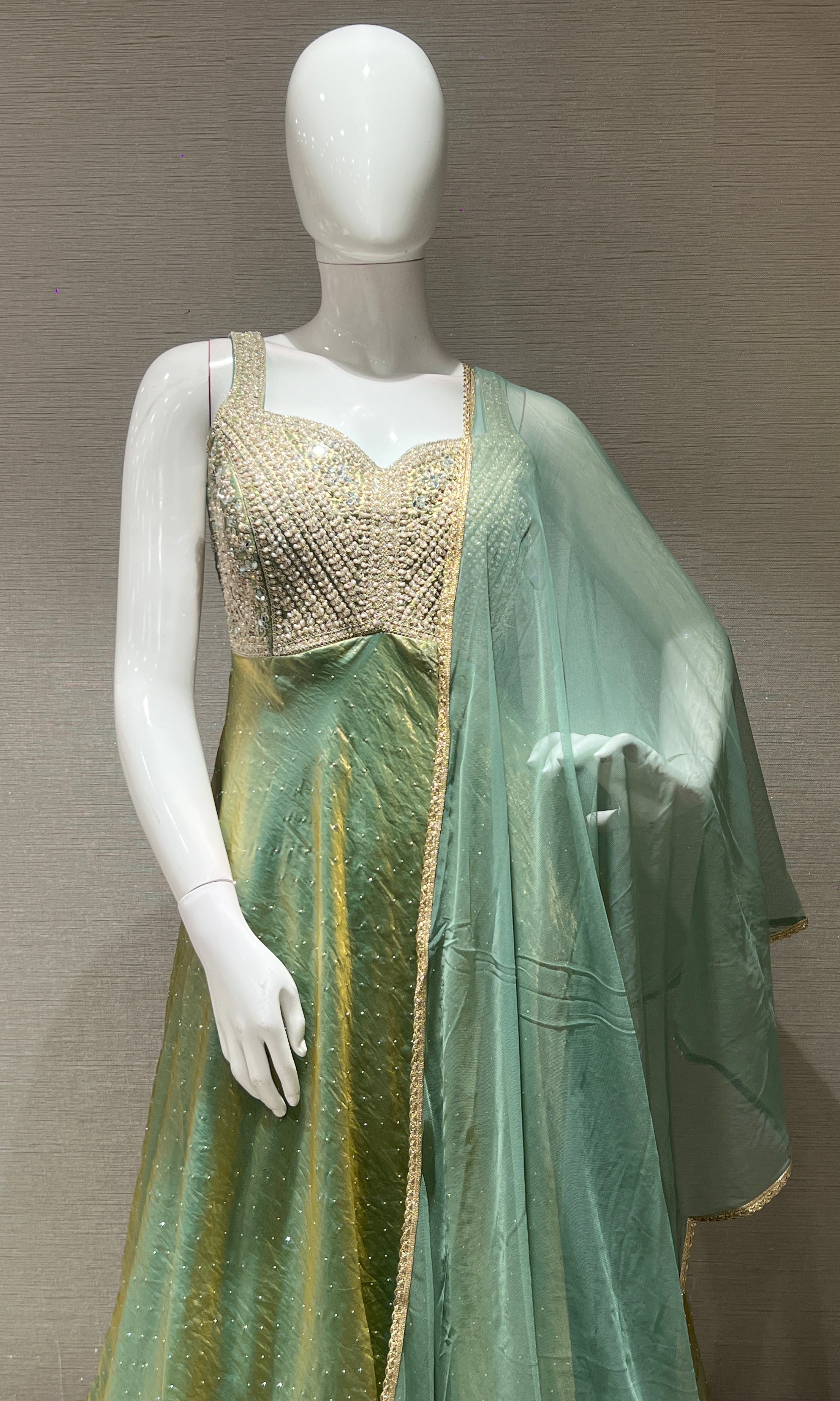 Pista green Anarkali WITH PALAZZO PANTS