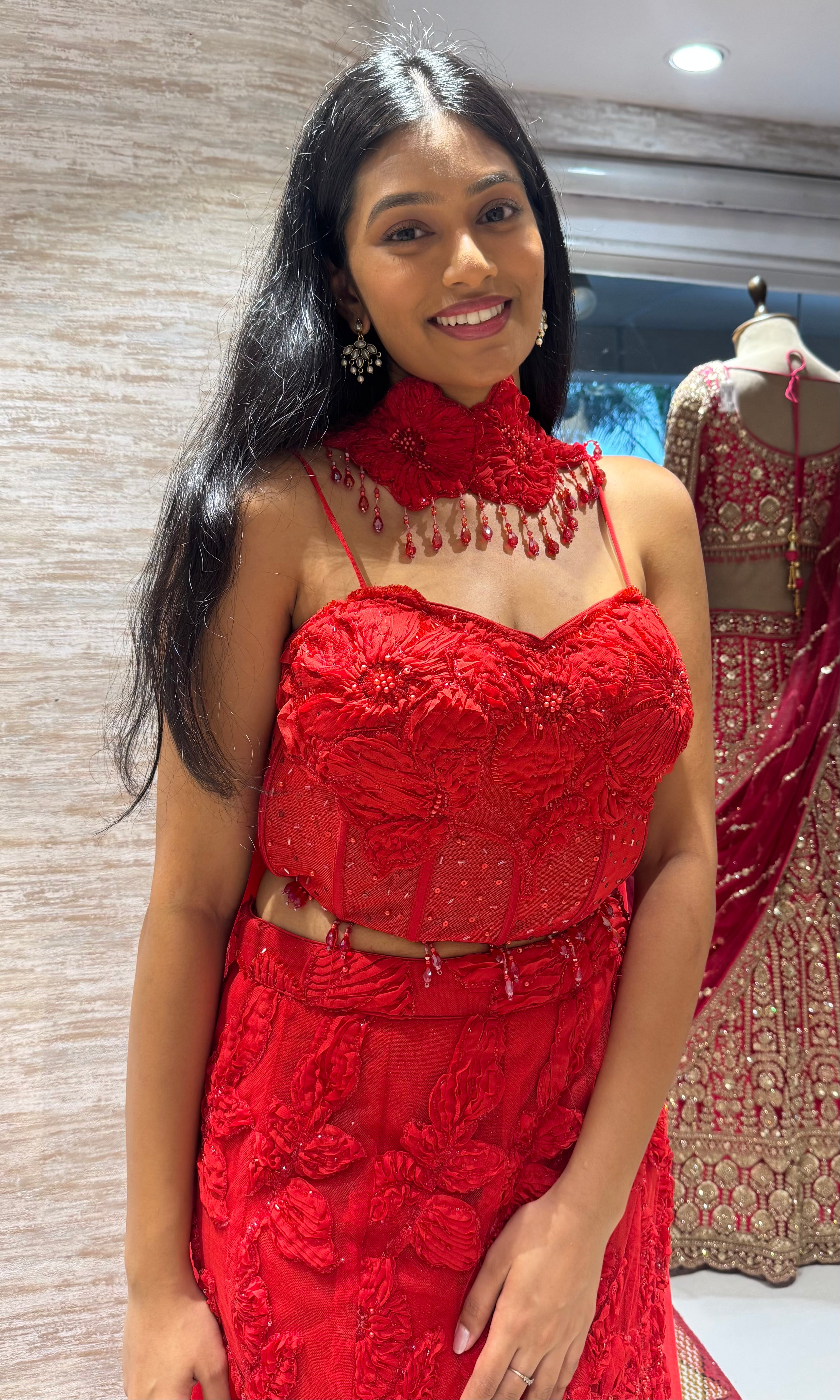 Crimson Red Floral Fish Lehenga set