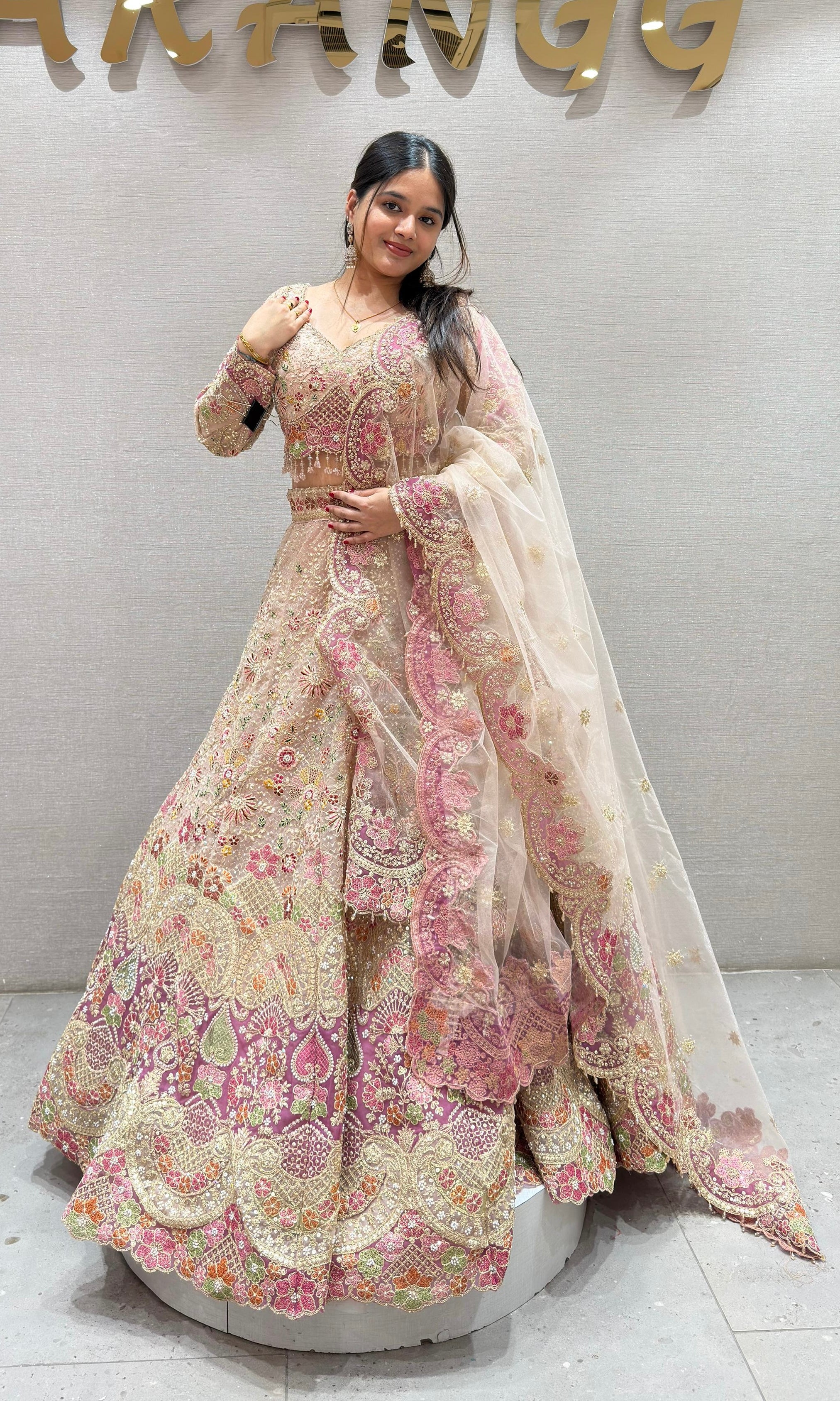 Peach FLORAL INTRICATE EMBROIDERED Lehenga