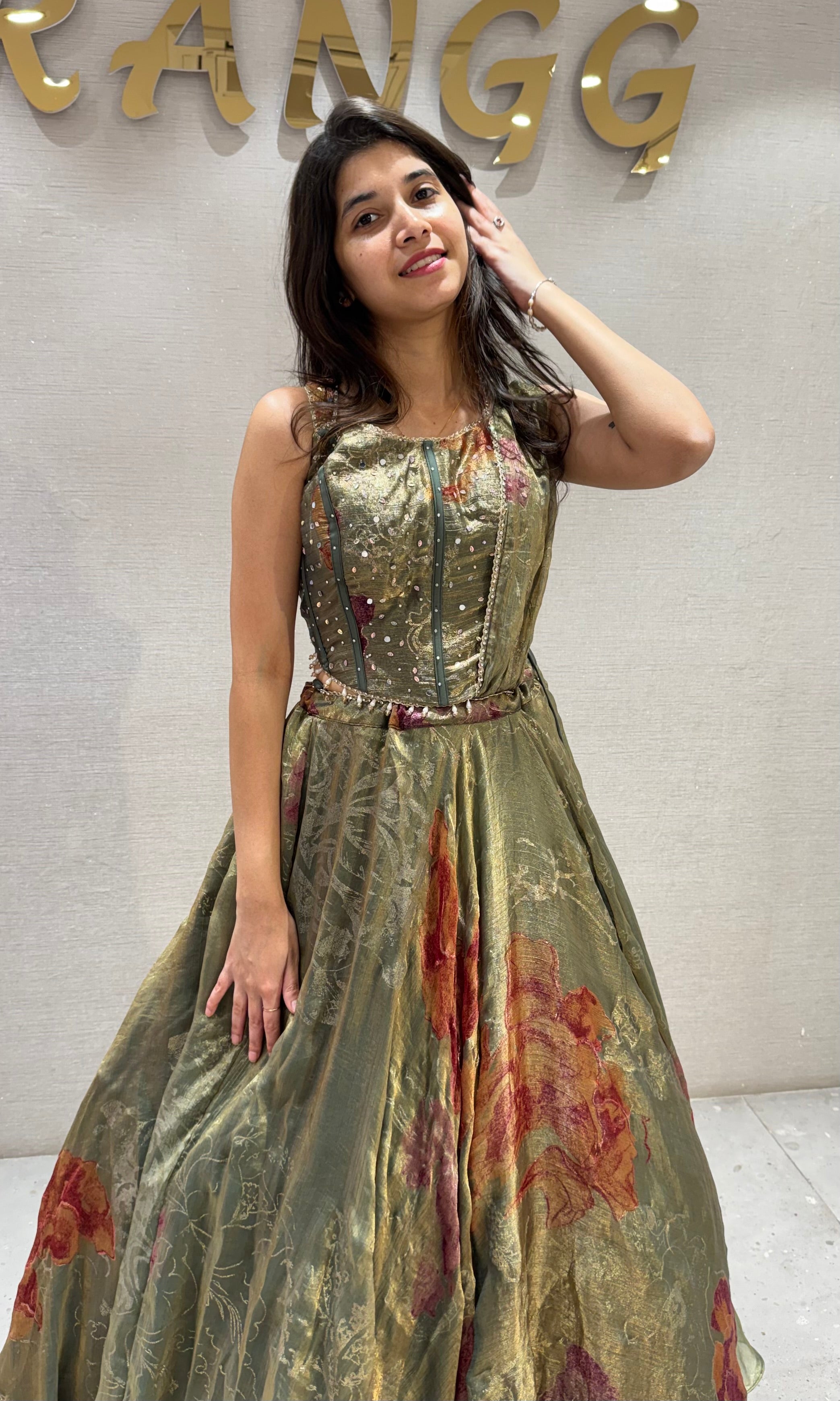 Green Metallic Silk Organza Lehenga Set