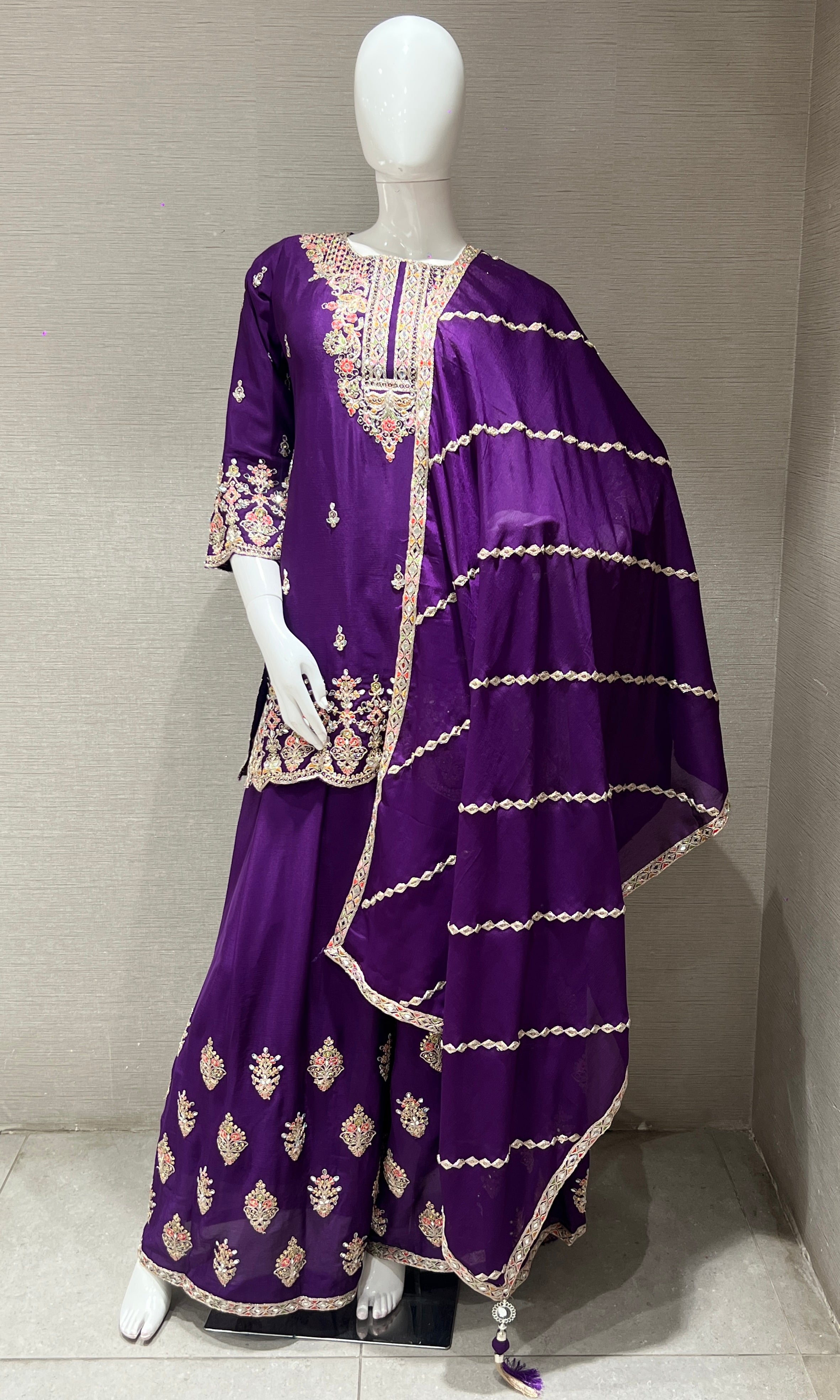 Purple and gold embroidered palazoo