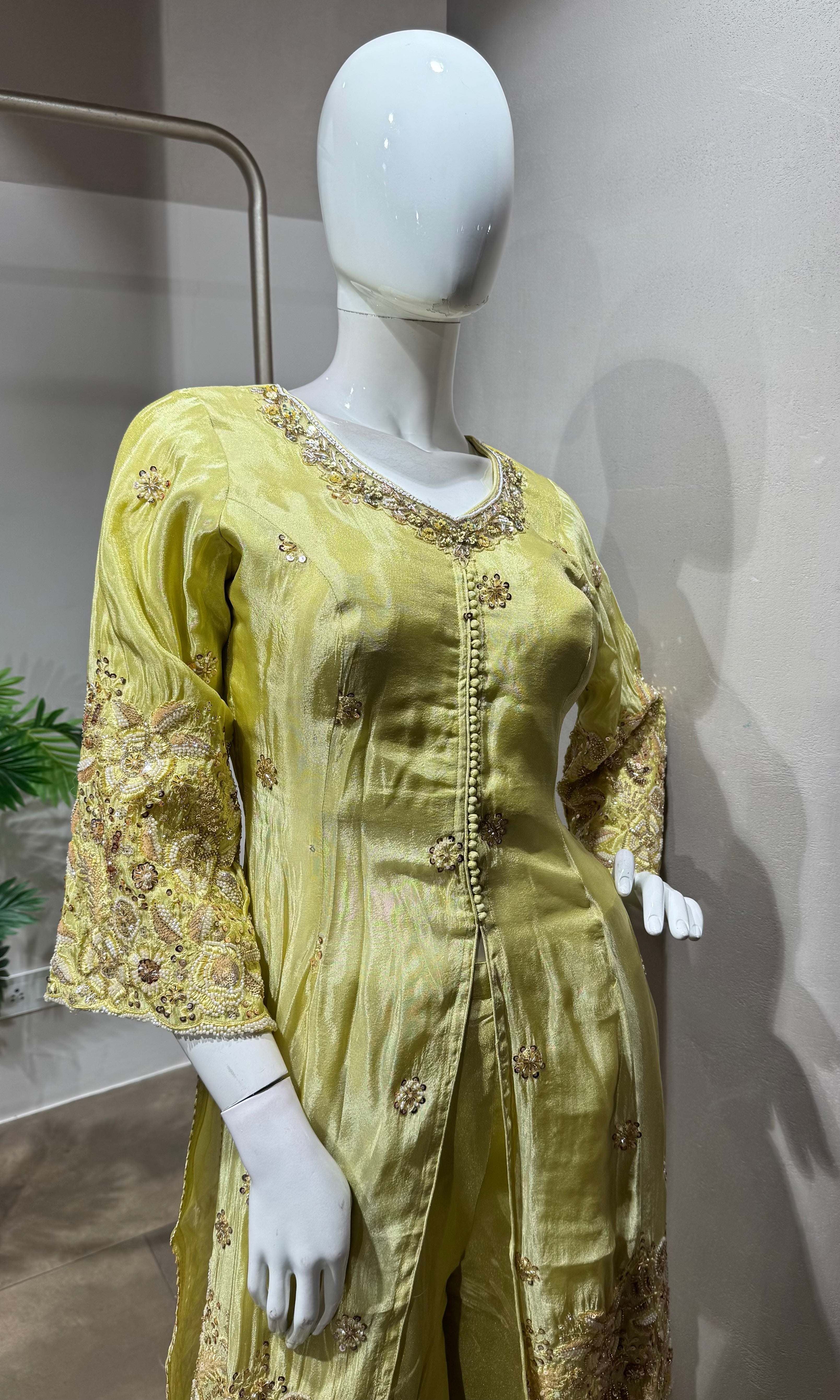 yellow golden glow sharara set