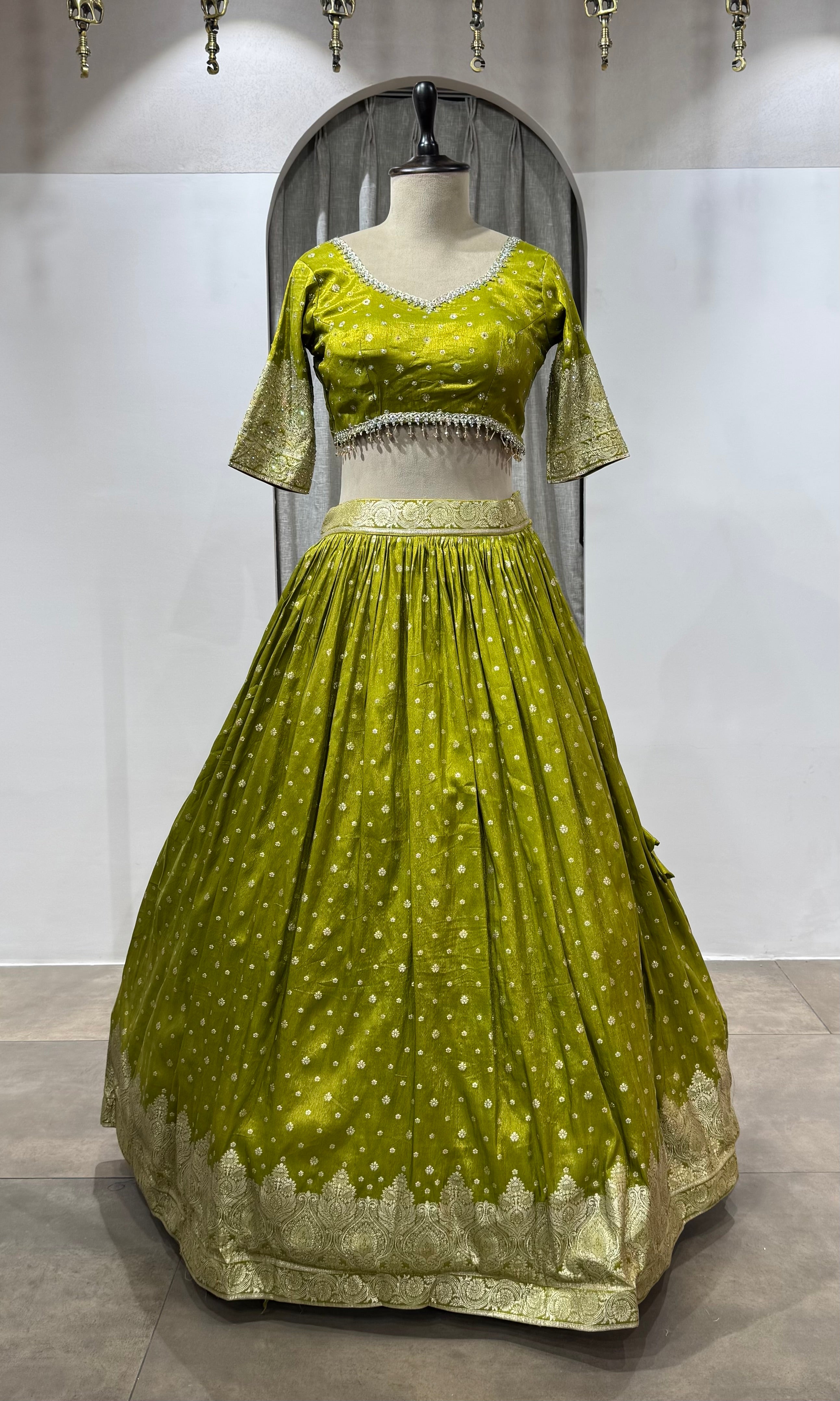 Mehendi Green Banarasi Silk Lehenga