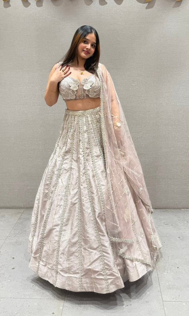 BLUSH PINK MAUVE RAW SILK LEHENGA