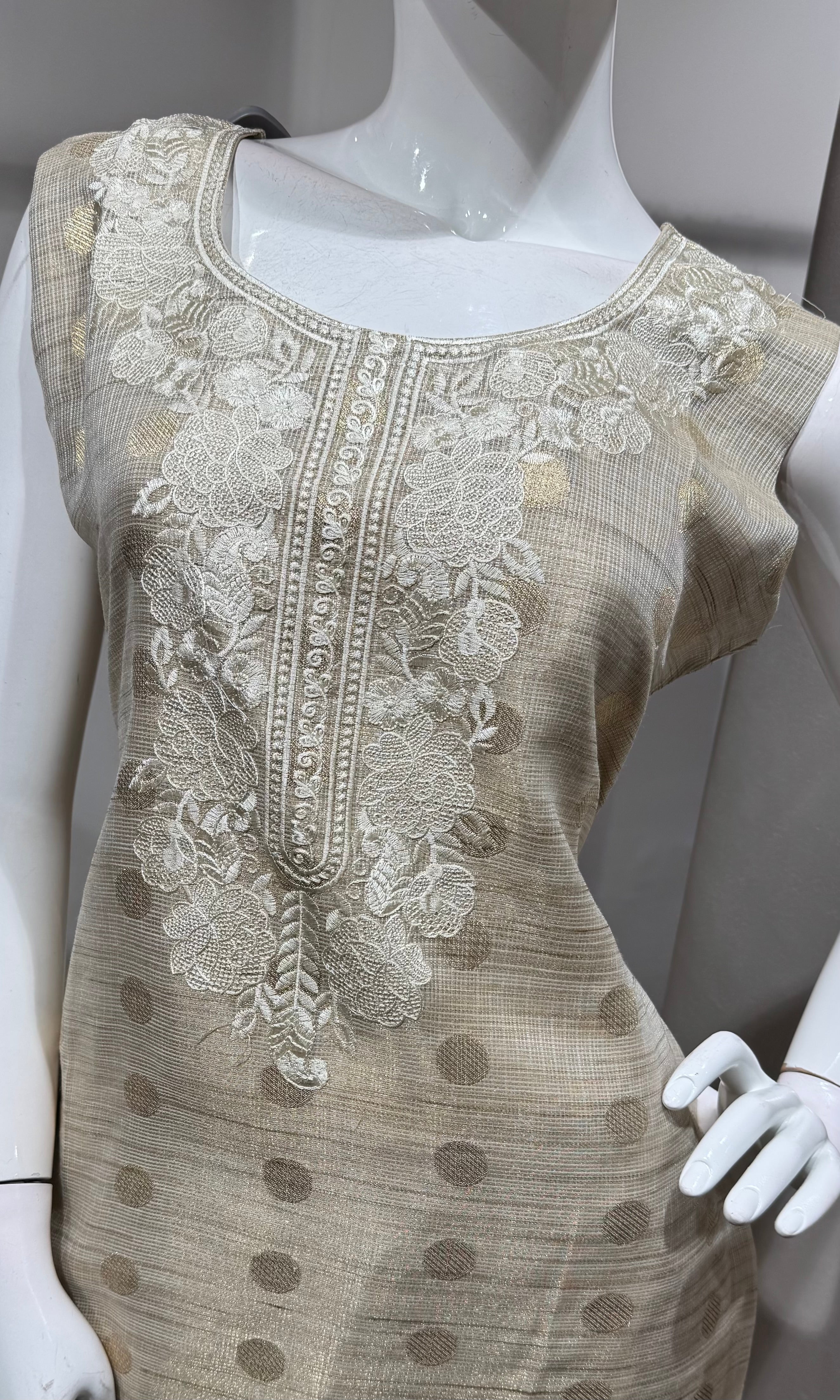 Fawn Banarasi Silk Embroidery Kurta Set