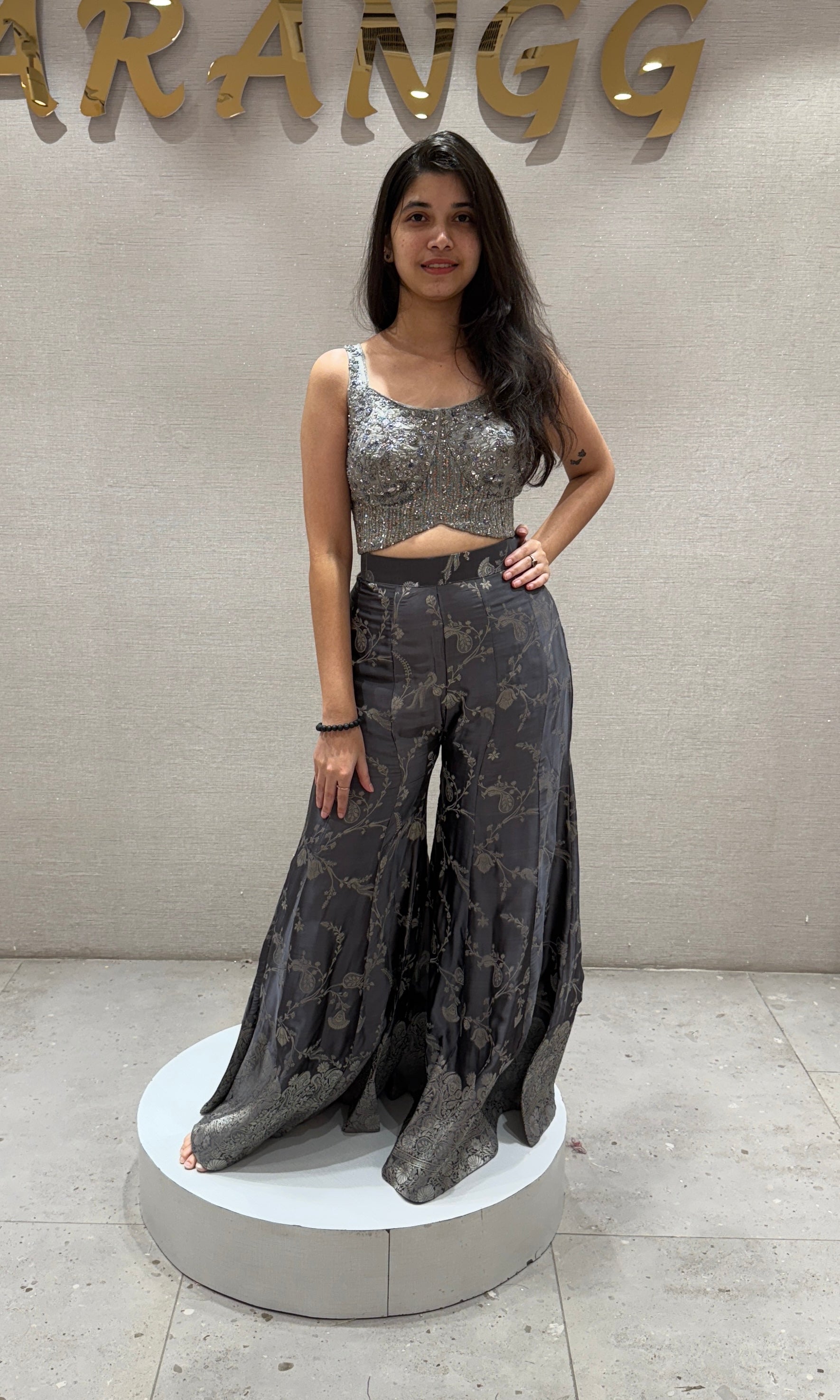 Grey EMBELLISHED Palazzo Set